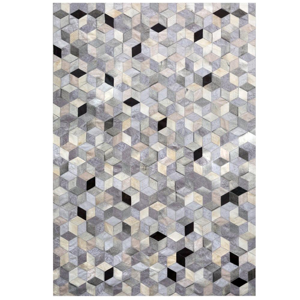 Alfombra de piso personalizable de cuero de vaca y viscosa Dedalo gris, negro caramelo Pequeña