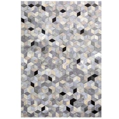 Alfombra de piso personalizable de cuero de vaca y viscosa Dedalo gris, negro caramelo Pequeña