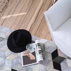 Gray, Black Caramel Dedalo Cowhide and Viscose Customizable Area Floor Rug Large