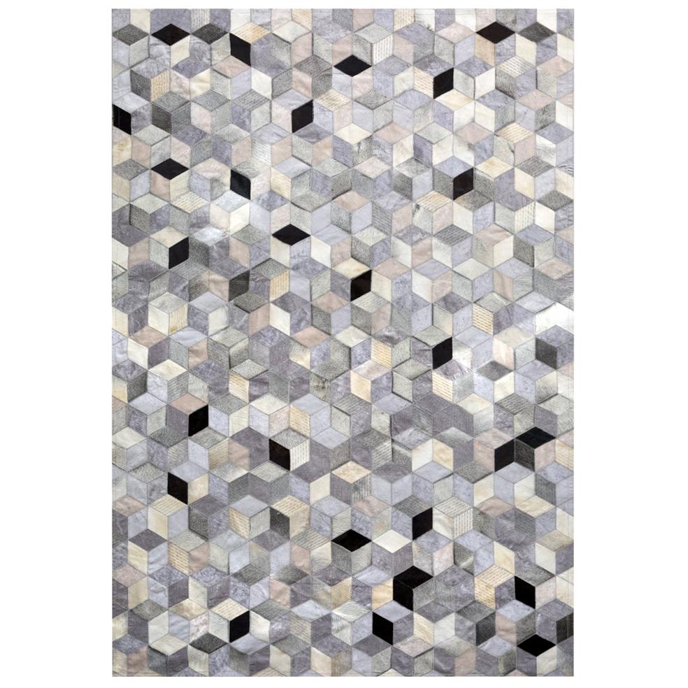 Gray, Black Caramel Dedalo Cowhide & Viscose Customizable Area Floor Rug X-Large
