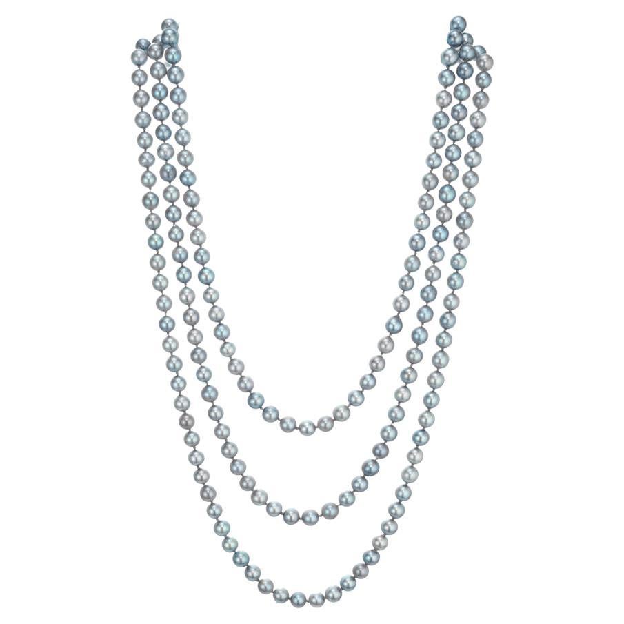 Gray Black Dyed Akoya Pearl Necklace  For Sale