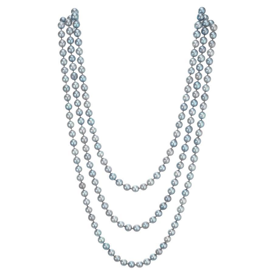 Gray Black Dyed Akoya Pearl Necklace For Sale