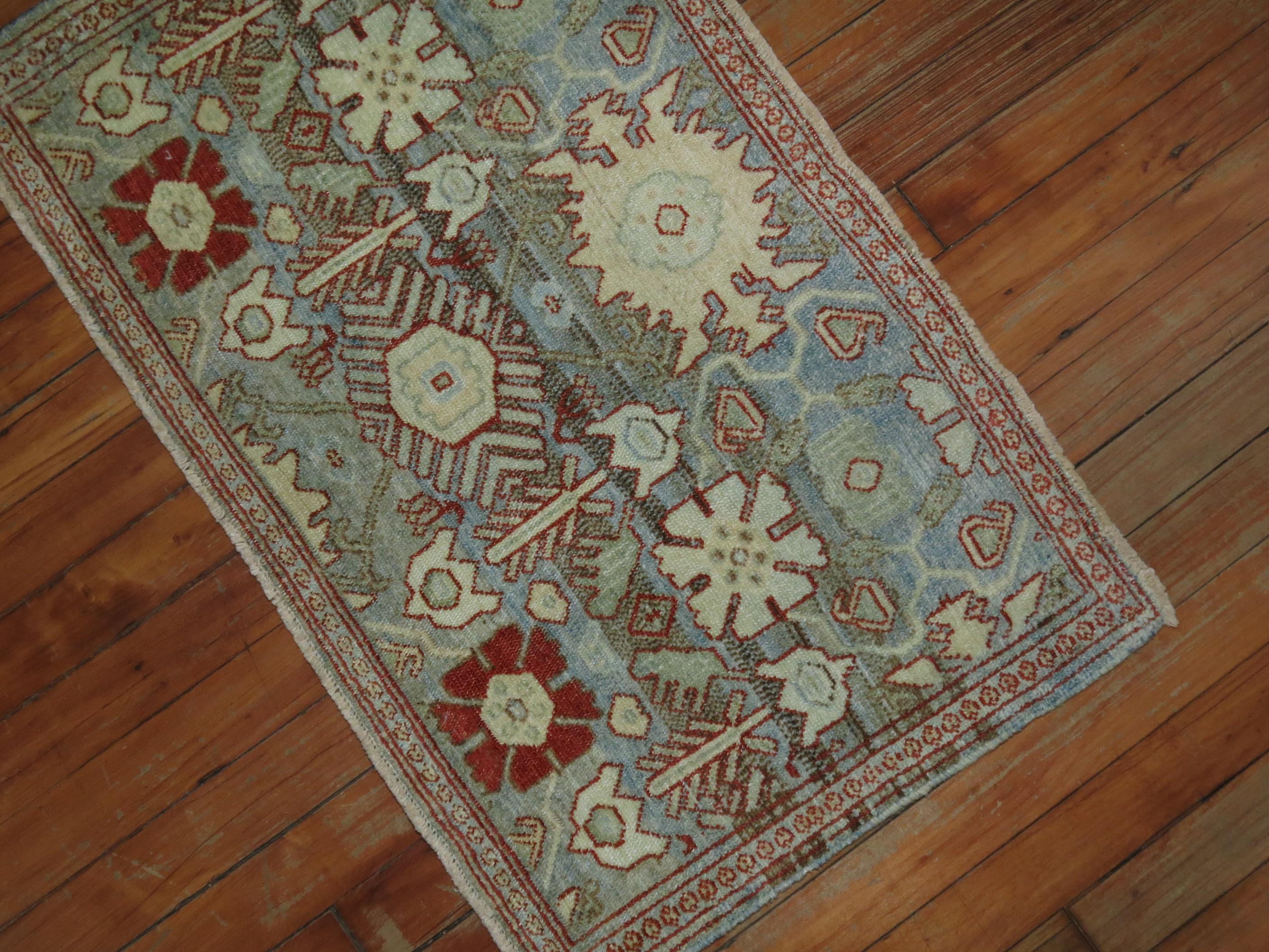 Hand-Woven Gray Blue 20th Century Antique Persian Oriental Rug Mat Size Rug For Sale