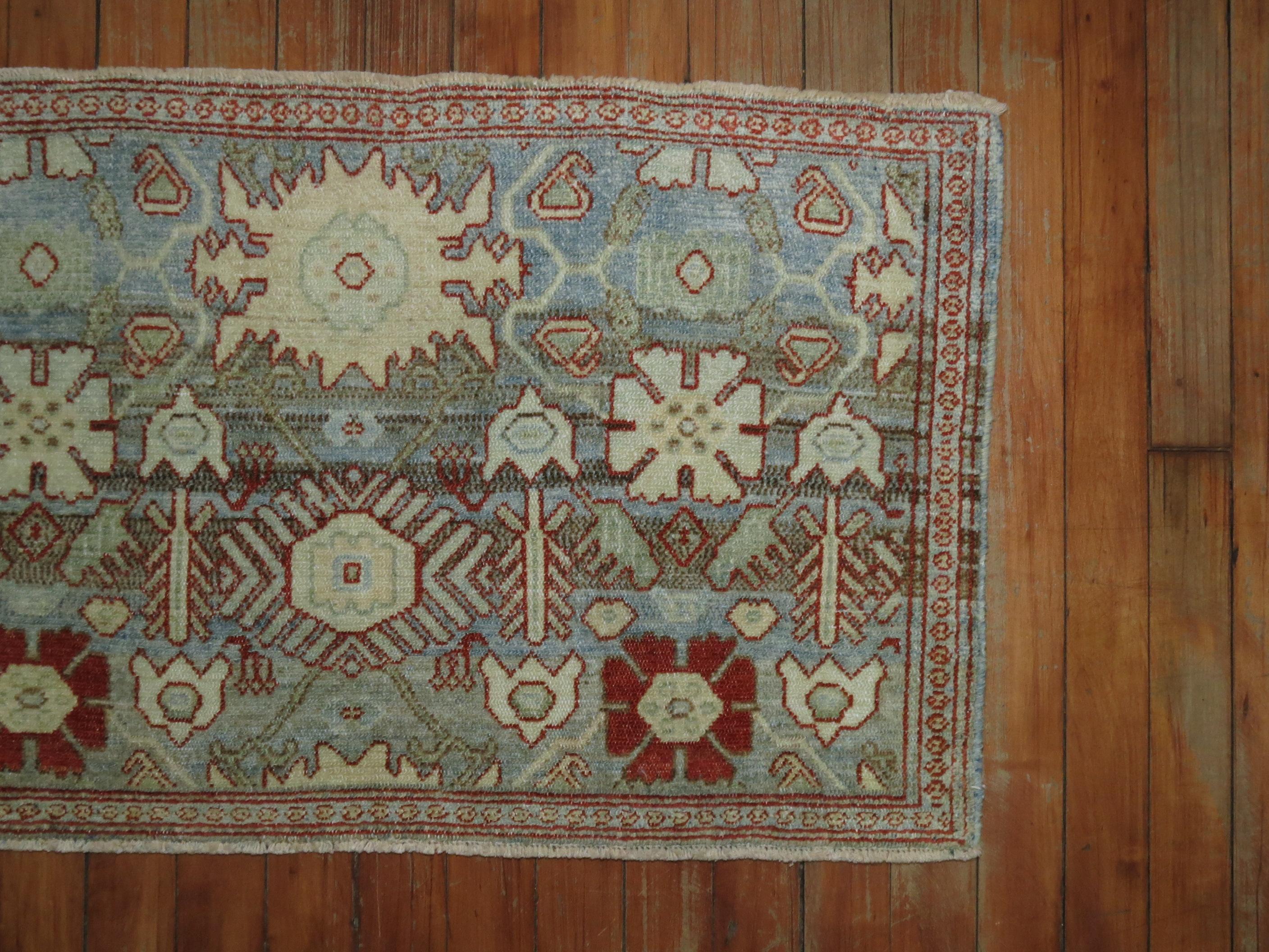 Gray Blue 20th Century Antique Persian Oriental Rug Mat Size Rug In Good Condition For Sale In New York, NY
