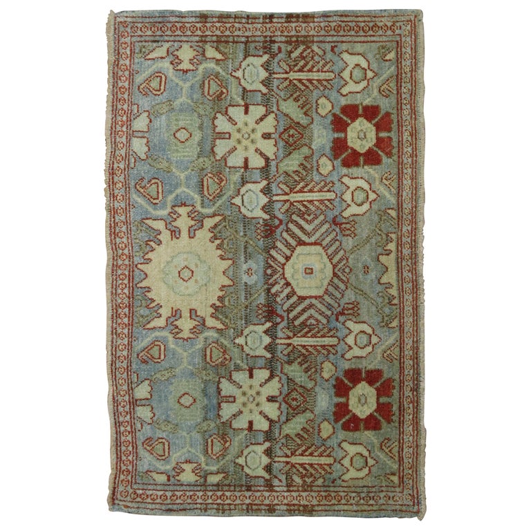Gray Blue 20th Century Antique Persian Oriental Rug Mat Size Rug For