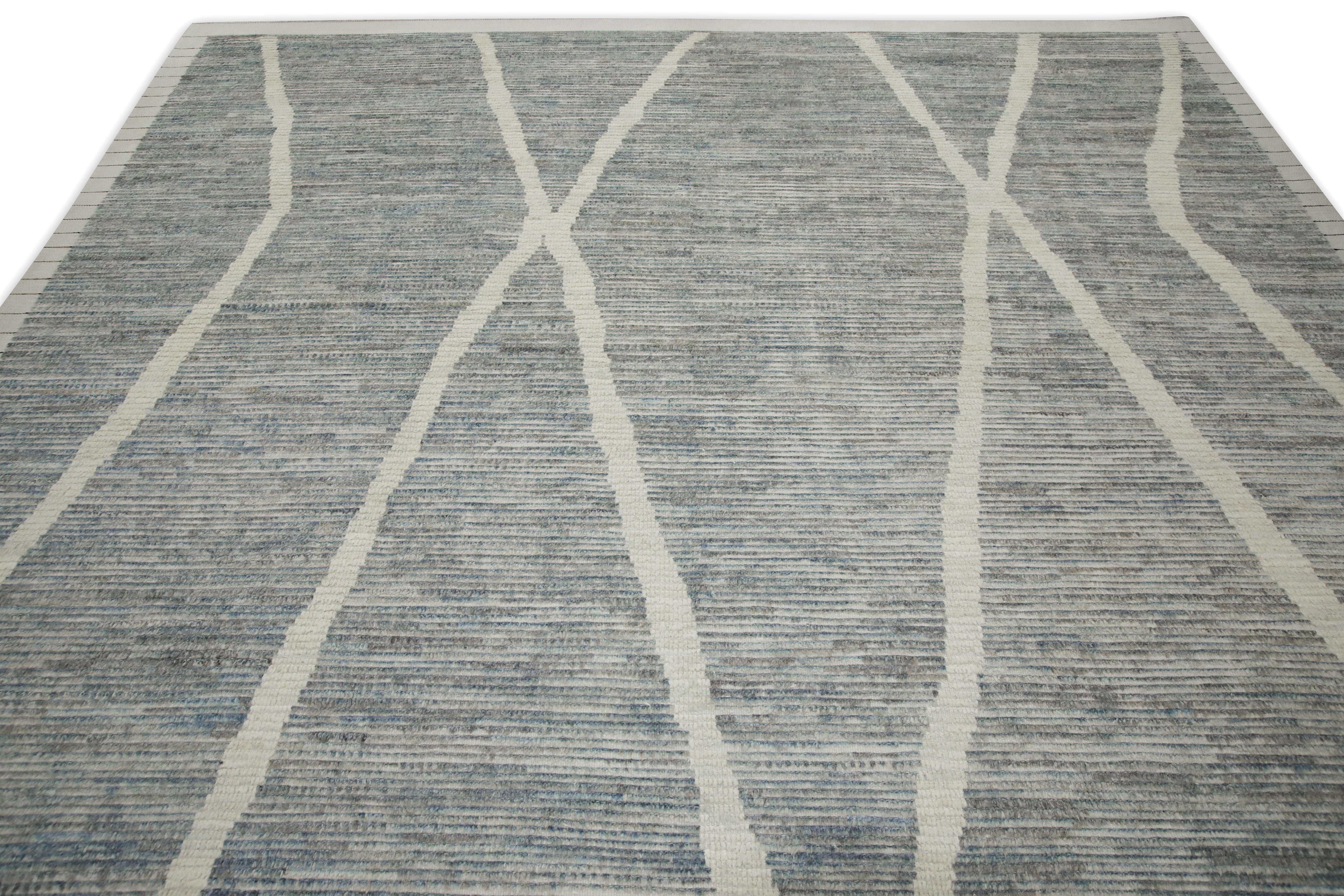 Vegetable Dyed Gray & Blue 21st Century Modern Moroccan Style Wool Rug 8'11