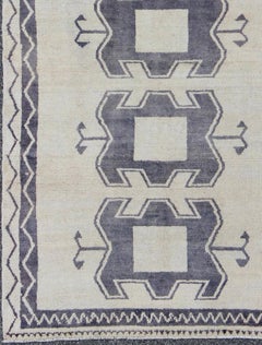 Midcentury Turkish Tulu Rug with Tribal Design in Purple/Gray and Cream