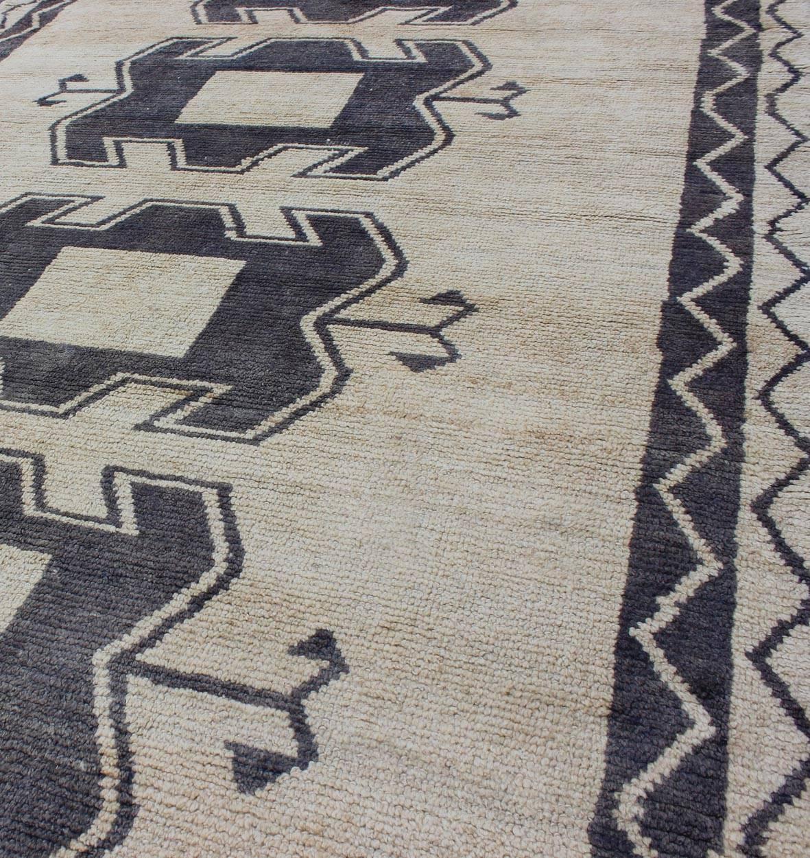 Mid-20th Century Midcentury Turkish Tulu Rug with Tribal Design in Purple/Gray and Cream  For Sale