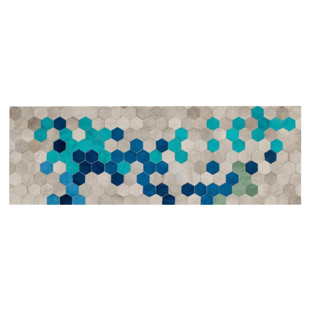 Petit tapis de couloir angulo bleu, gris, bleu et vert personnalisable