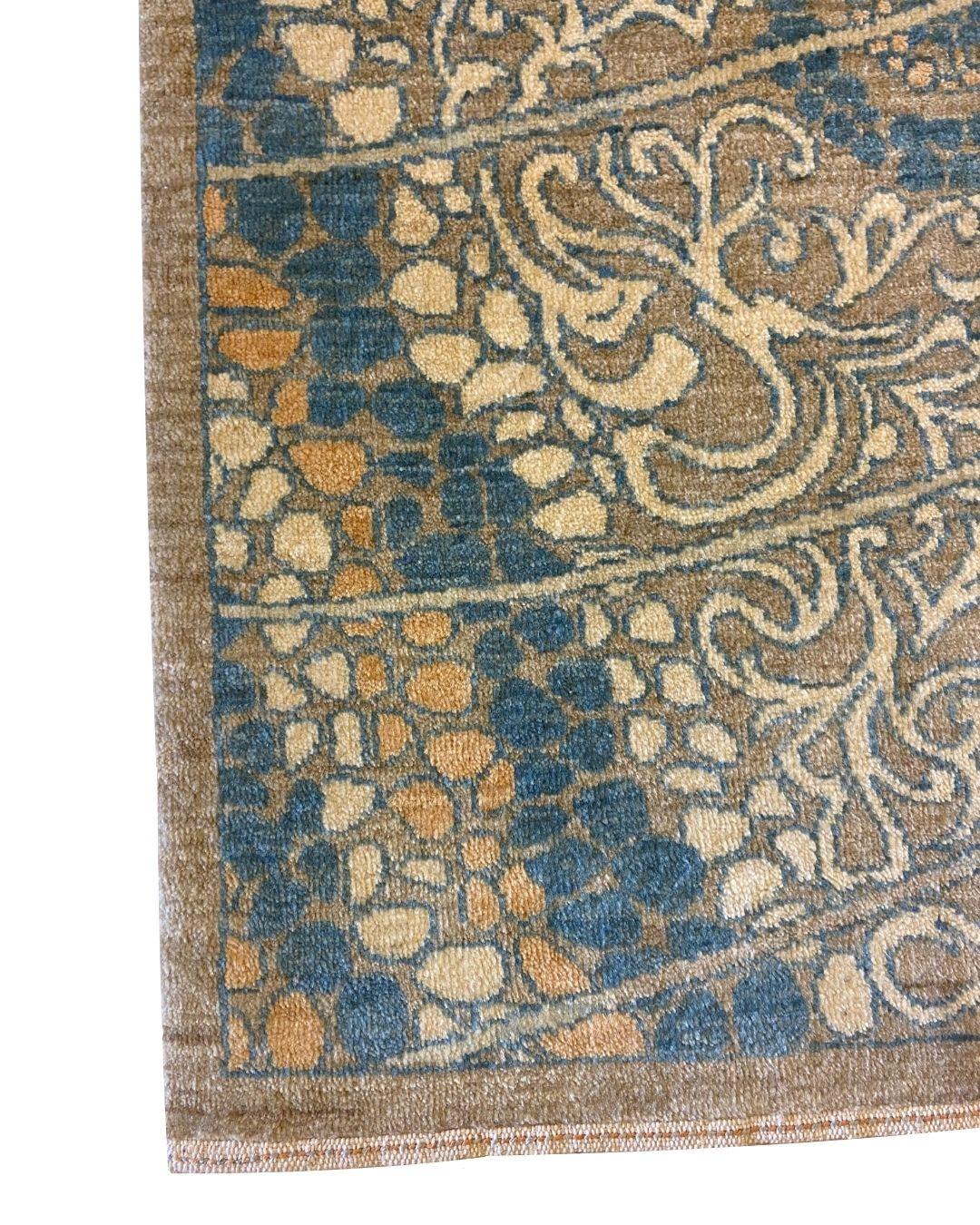 Art Nouveau Gray, Blue, and Orange Wool Persian Rug Monarch with Butterfly Design, 4' x 6' For Sale