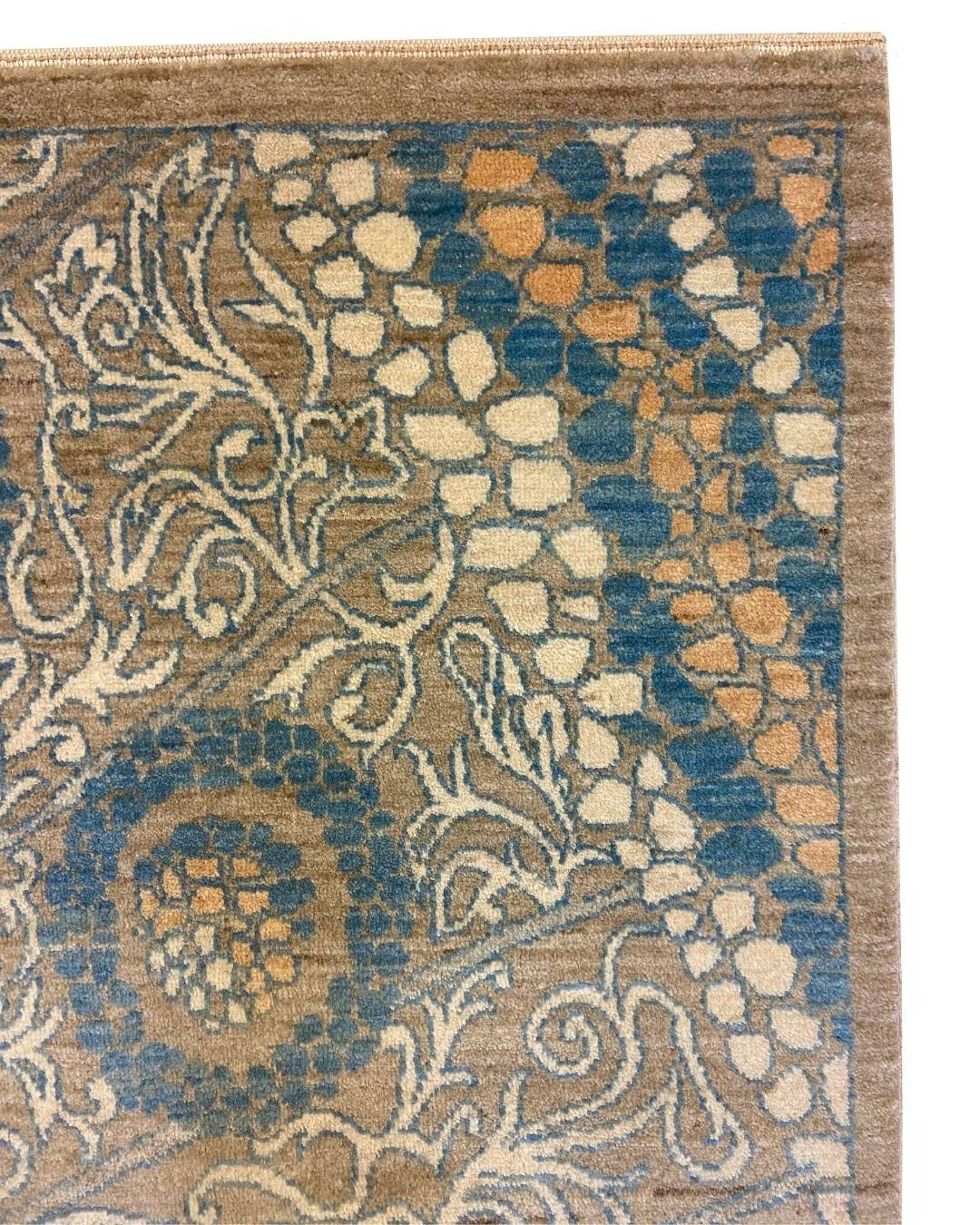 Vegetable Dyed Gray, Blue, and Orange Wool Persian Rug Monarch with Butterfly Design, 4' x 6' For Sale
