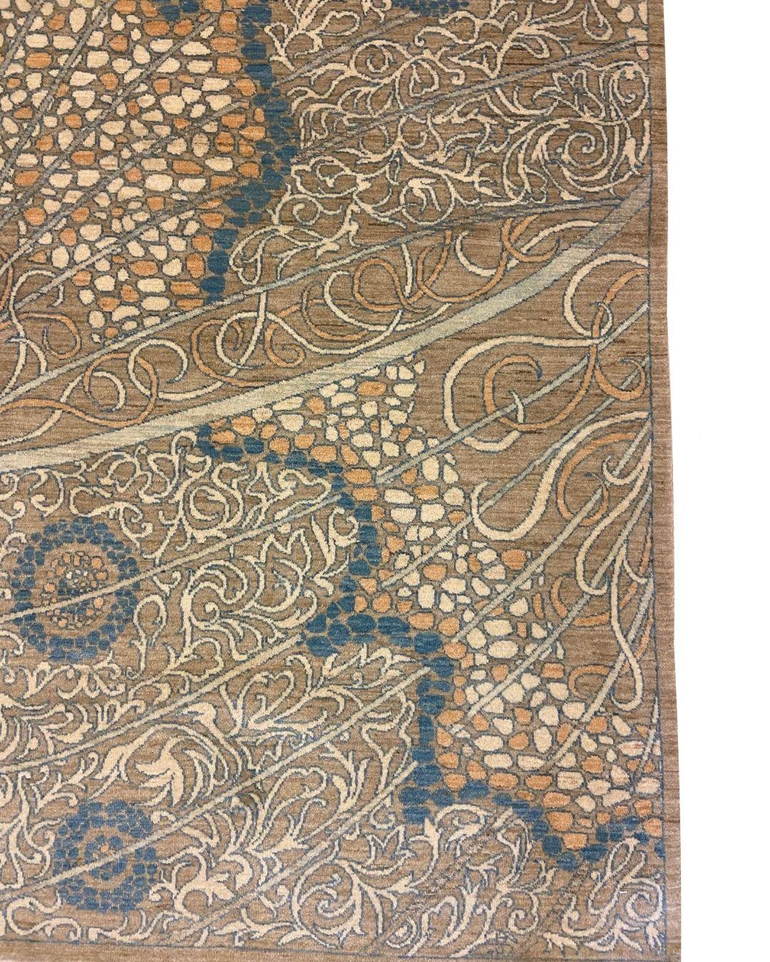 Gray, Blue, and Orange Wool Persian Rug Monarch with Butterfly Design, 4' x 6' For Sale 1