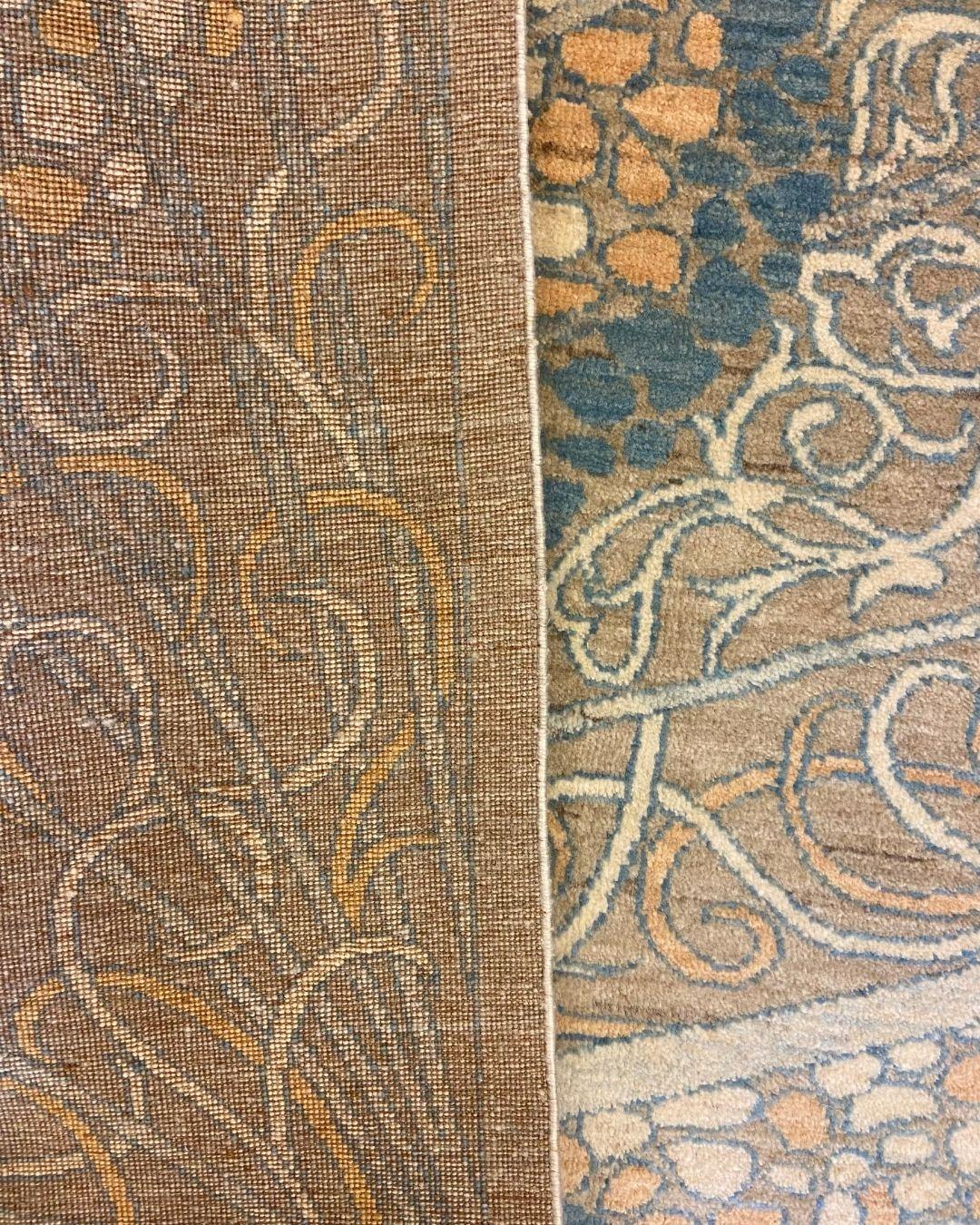 Gray, Blue, and Orange Wool Persian Rug Monarch with Butterfly Design, 4' x 6' For Sale 3