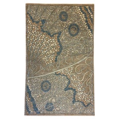 Gray, Blue, and Orange Wool Persian Rug Monarch with Butterfly Design, 4' x 6'