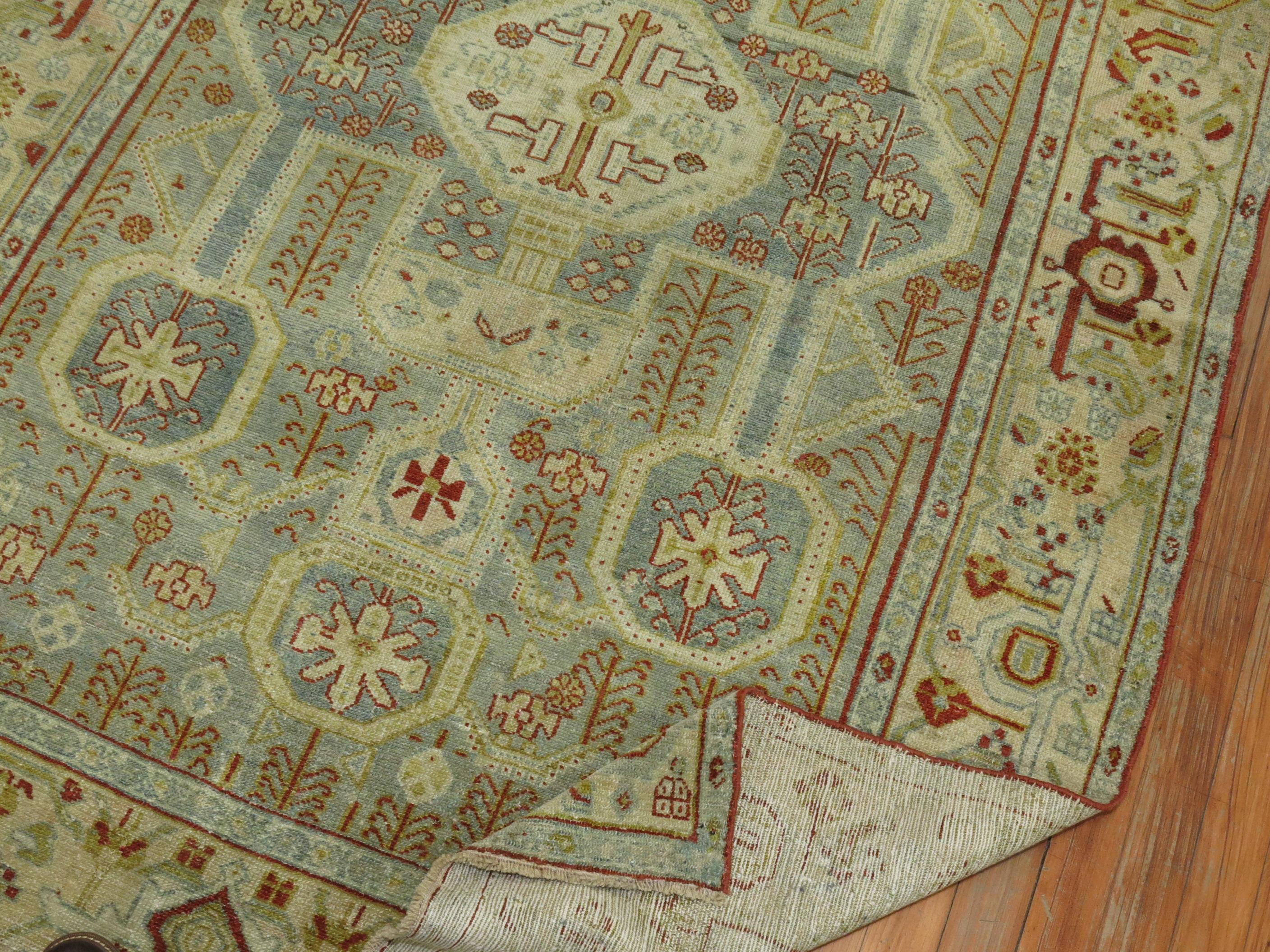 Tabriz Gray Blue Antique Persian Malayer Accent Rug For Sale