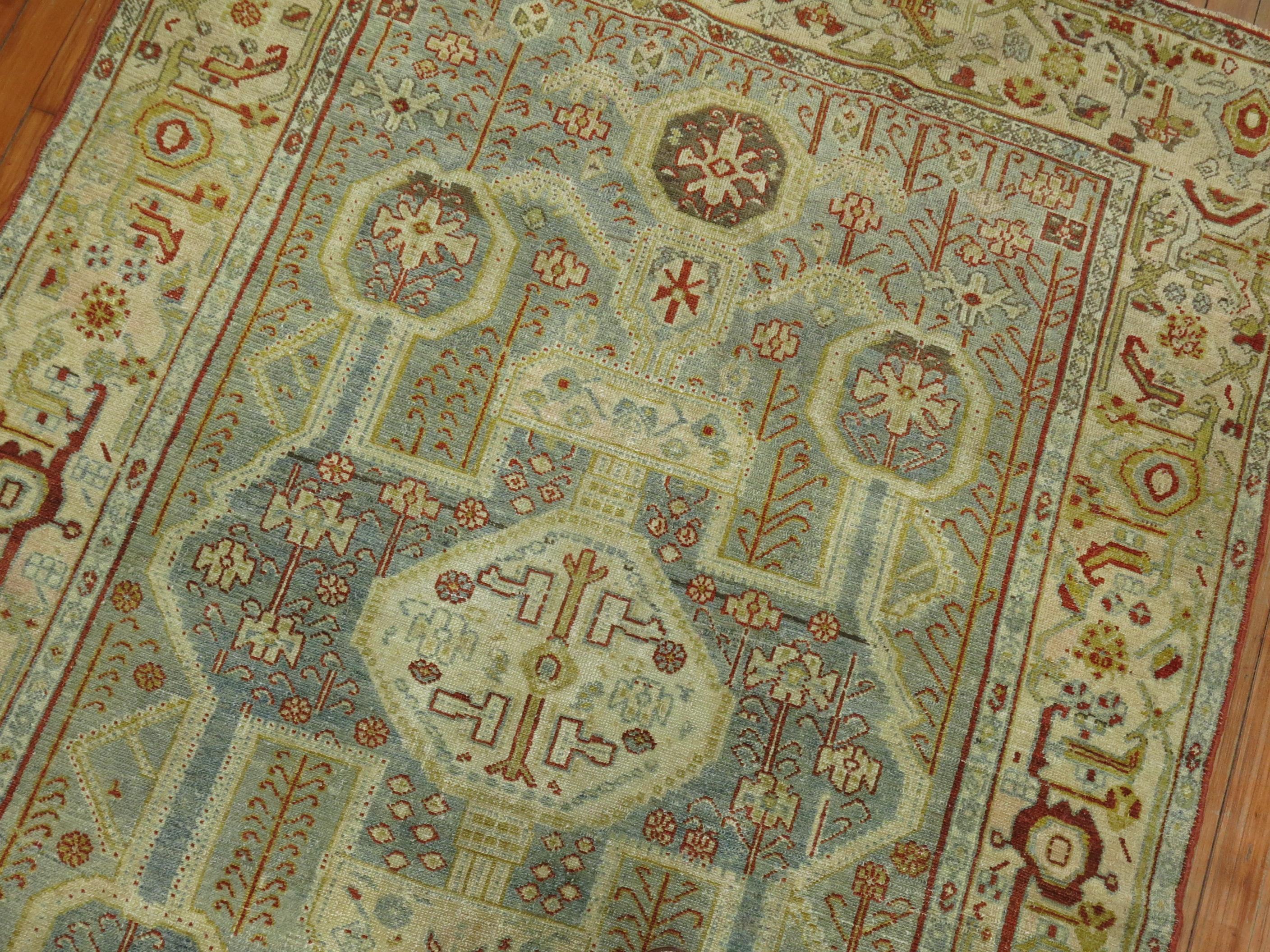 Antiker persischer Malayer-Akzent-Teppich in Grau und Blau (Handgewebt) im Angebot