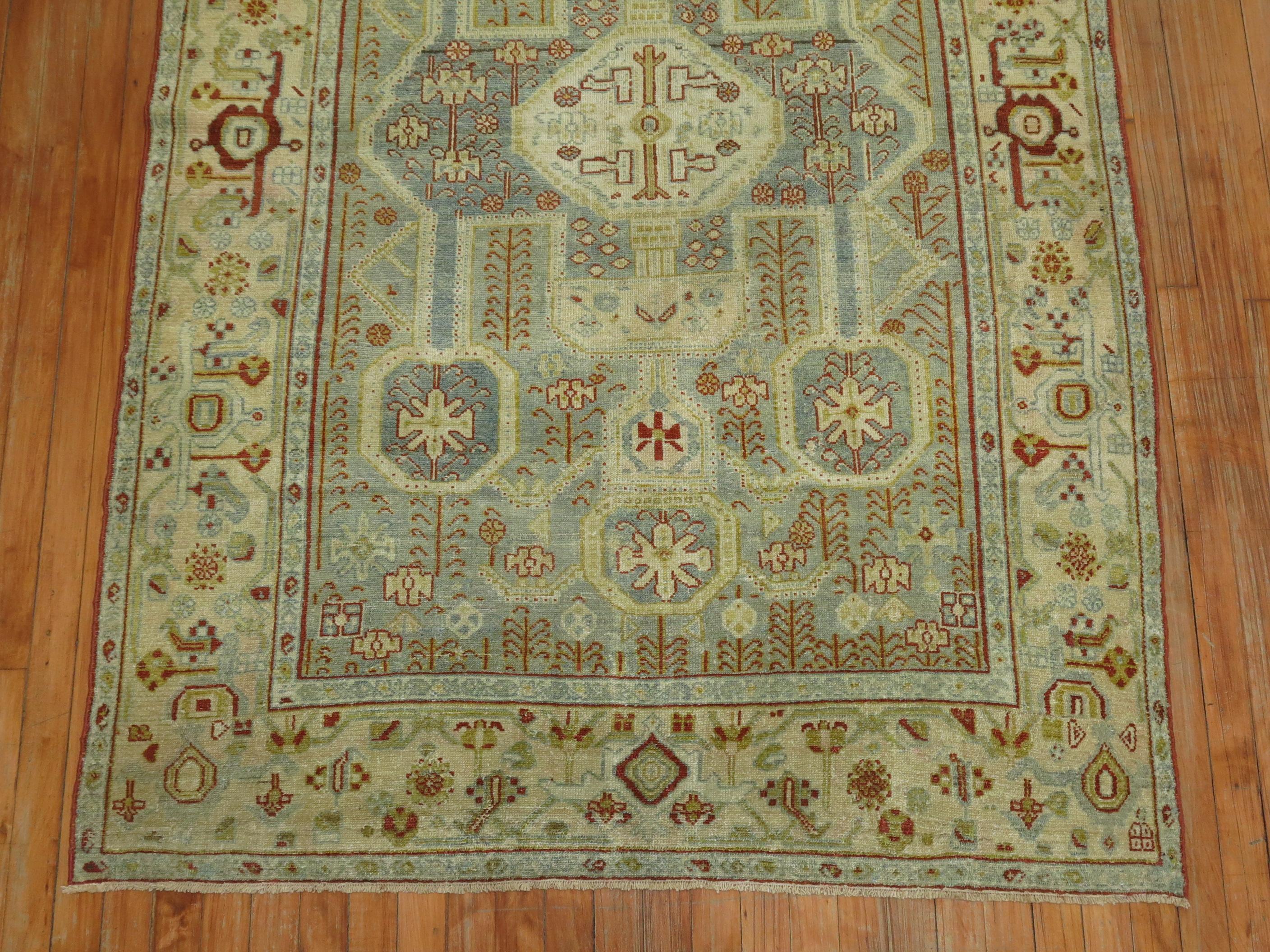 Wool Gray Blue Antique Persian Malayer Accent Rug For Sale