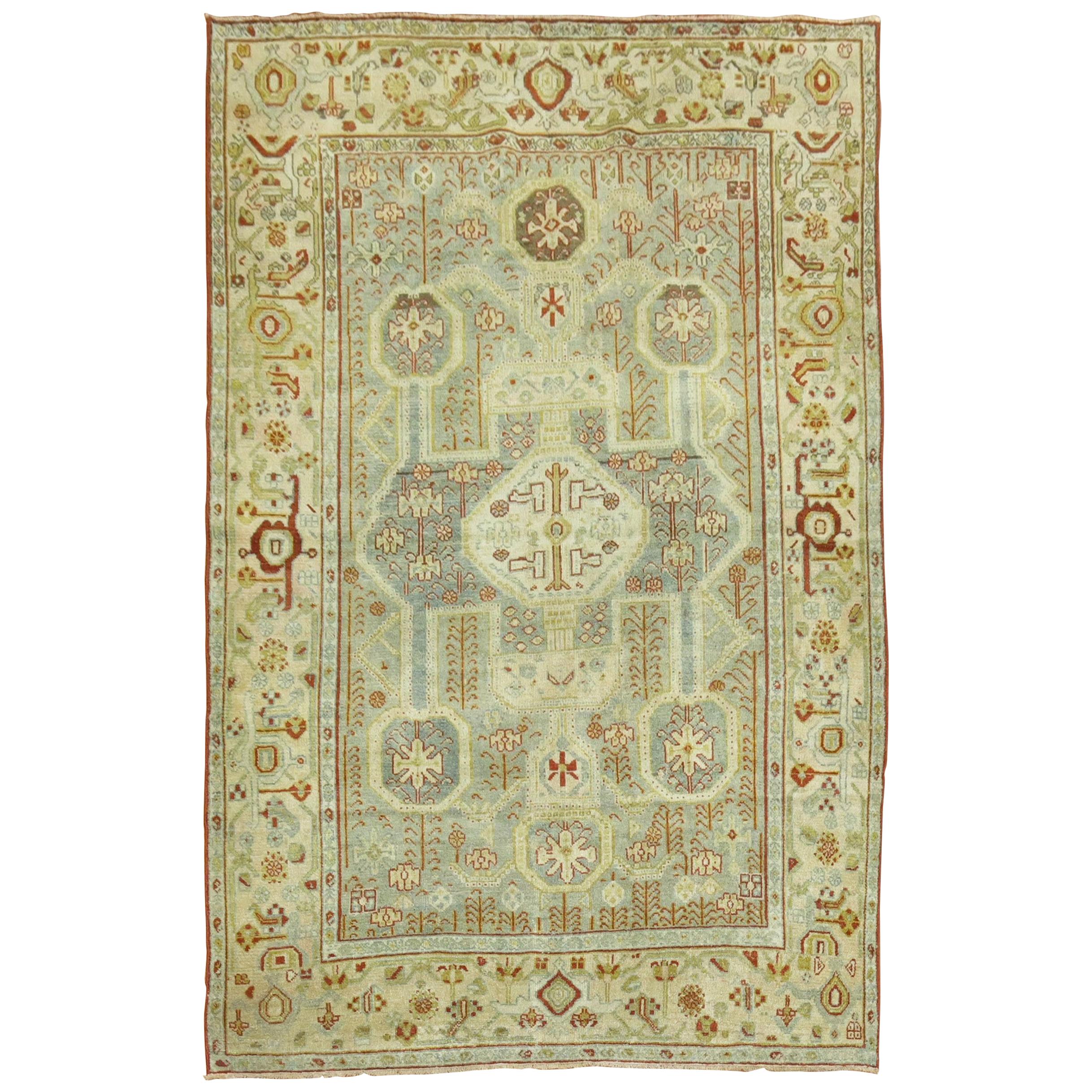 Zabihi Collection Gray Blue Antique Persian Malayer Accent Rug