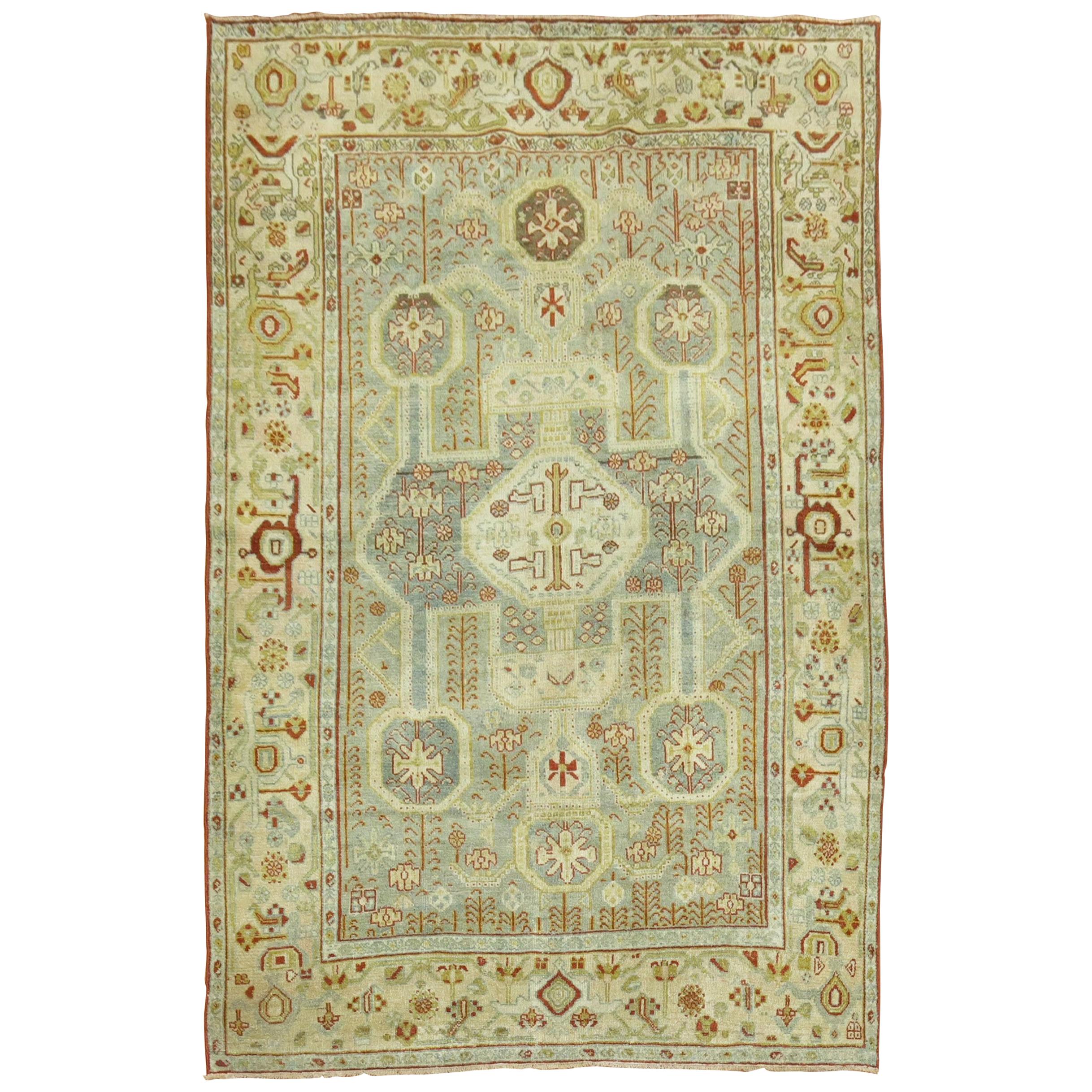 Gray Blue Antique Persian Malayer Accent Rug For Sale