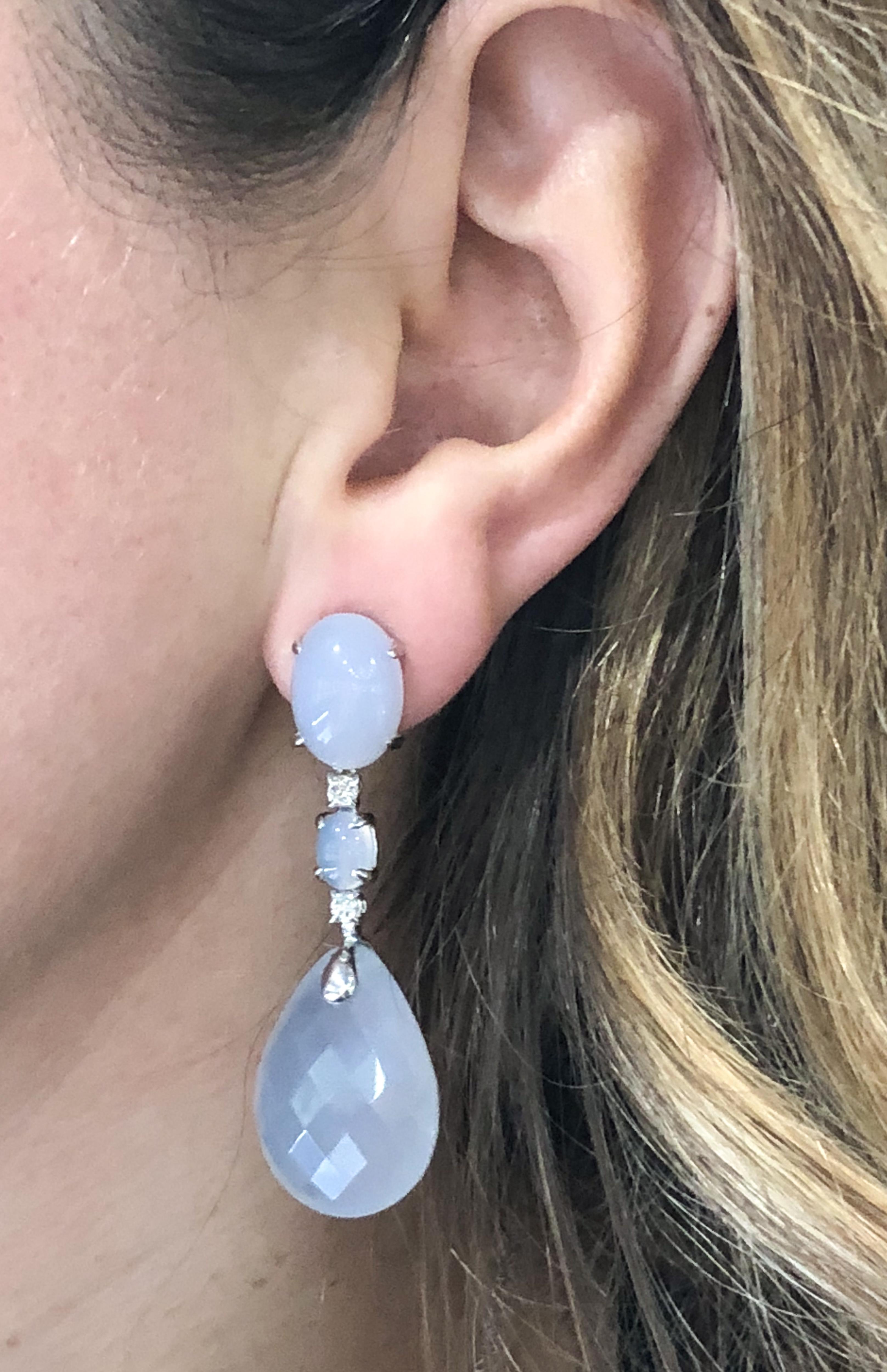Women's Gray Blue Chalcedony Drop Earrings