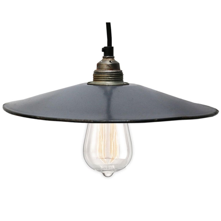 Gray Blue Enamel French Vintage Industrial Pendant Light For Sale at
