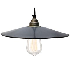 Gray Blue Enamel French Vintage Industrial Pendant Light