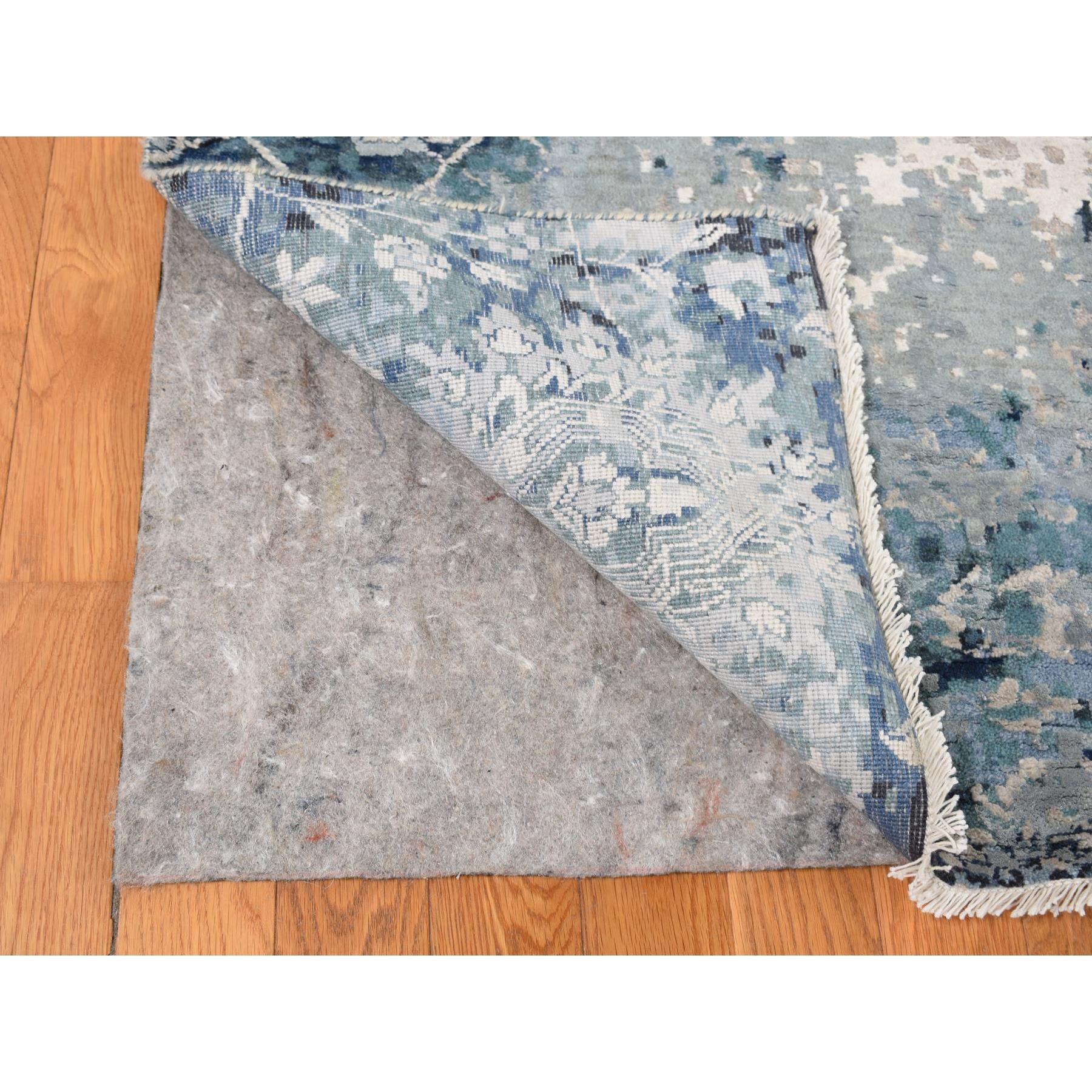 Handgeknüpfter Teppich aus Wolle und Seide in Grau, Blau und Erased Persian Tabriz Design 12'x15'1
