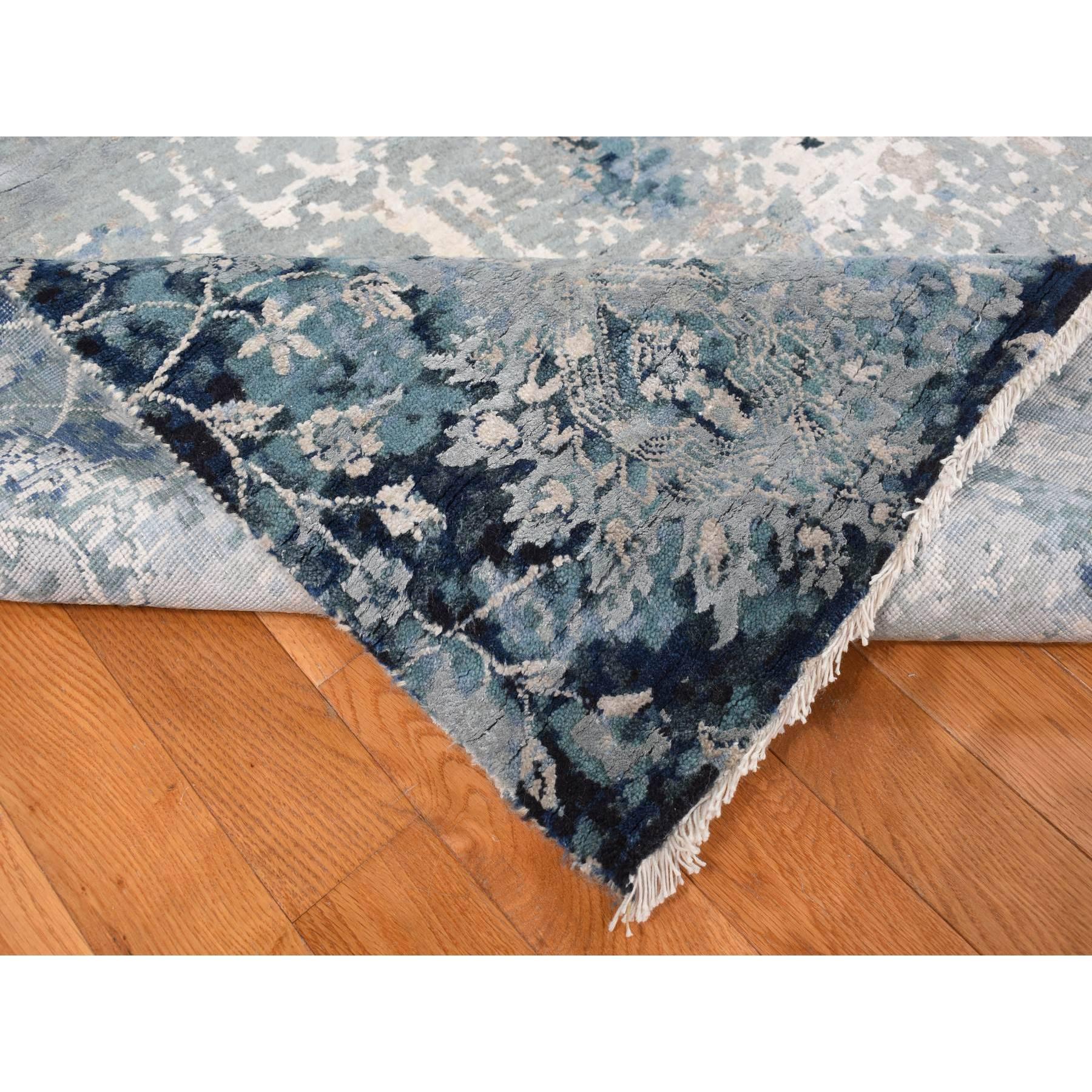 Handgeknüpfter Teppich aus Wolle und Seide in Grau, Blau und Erased Persian Tabriz Design 12'x15'1