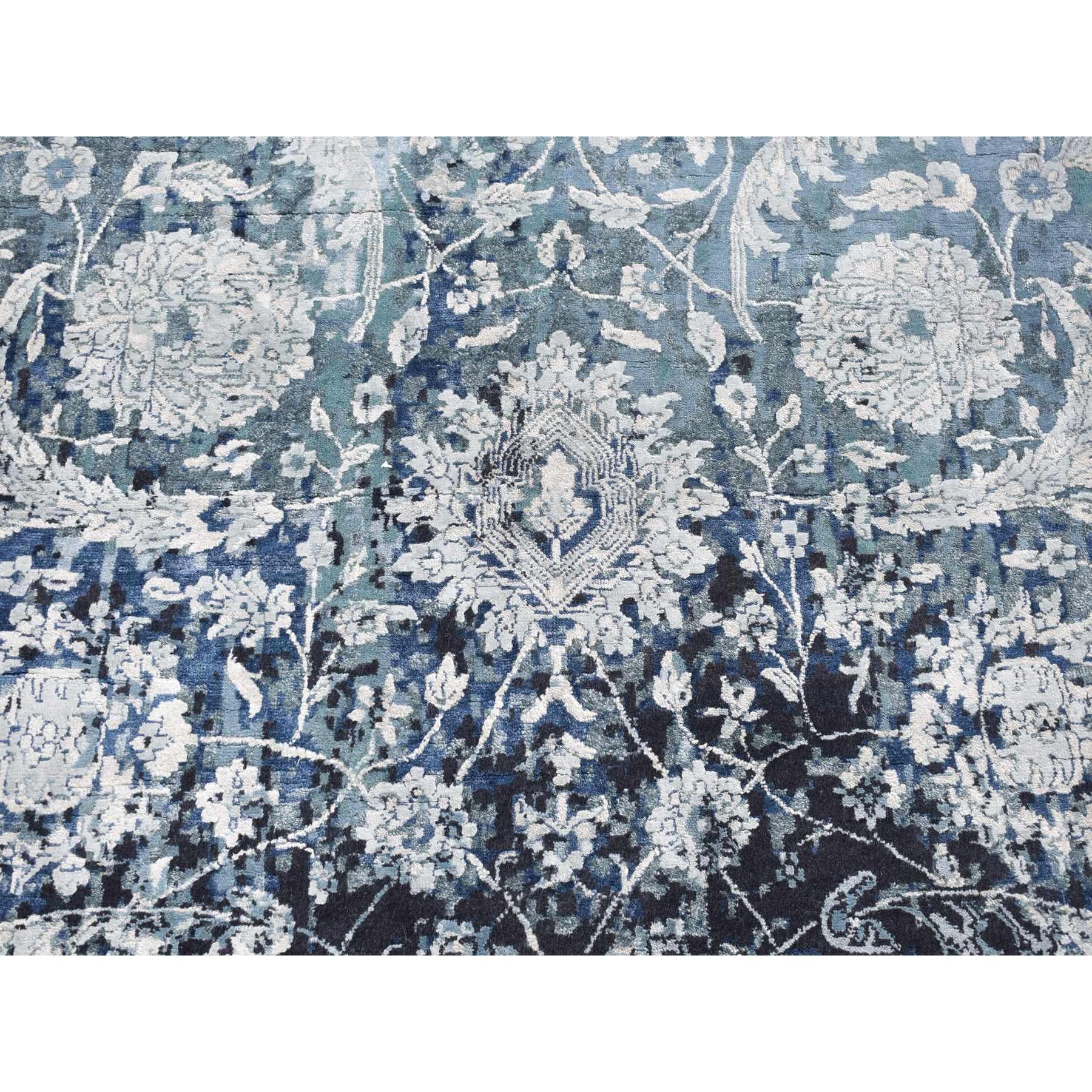 Handgeknüpfter Teppich aus Wolle und Seide in Grau, Blau und Erased Persian Tabriz Design 12'x15'1
