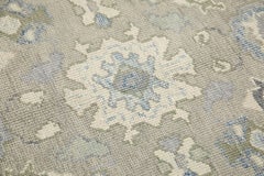 Gray & Blue Floral Design Handwoven Wool Turkish Oushak Rug 4' x 5'8"