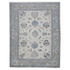 Gray & Blue Floral Design Handwoven Wool Turkish Oushak Rug 9'2" X 12'2"