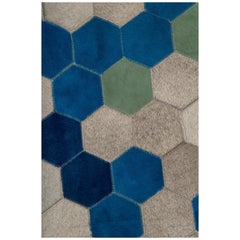 Gray Blue and Green Customizable Angulo Cowhide Area Floor Rug Large