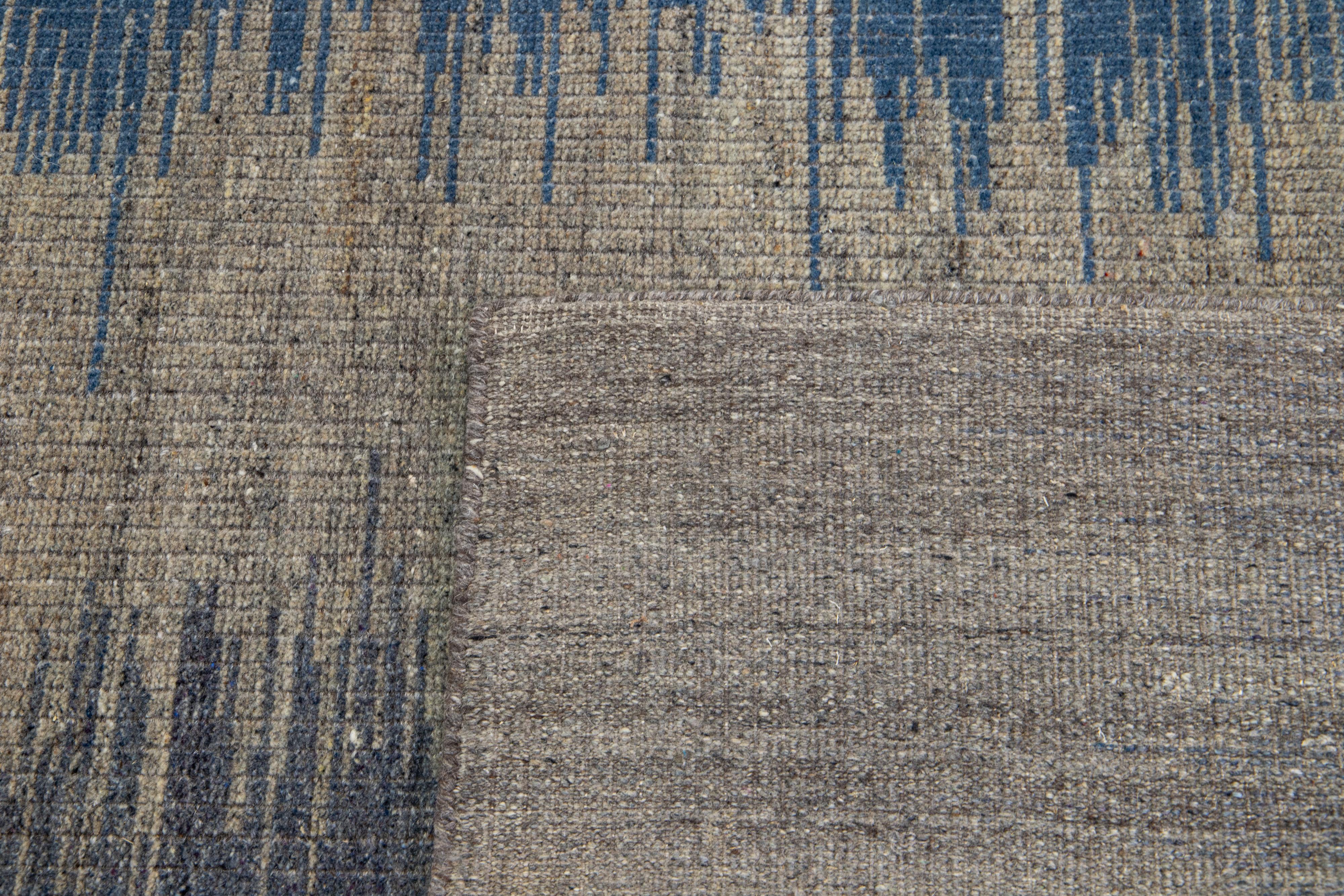 Gray & Blue Modern Kilim Flatweave Wool Rug with Art Deco Design  For Sale 2