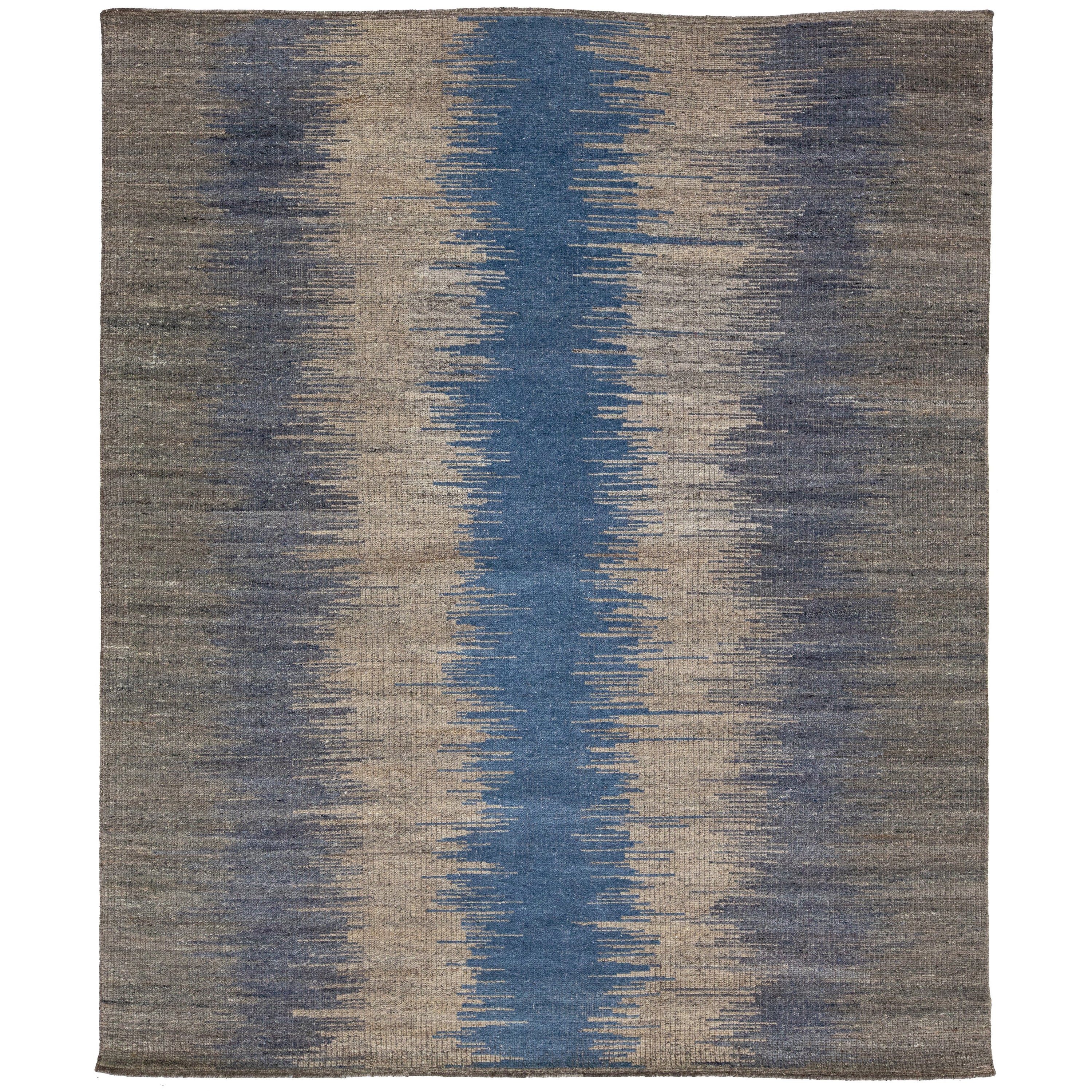 Rug & Kilim moderno grigio e blu a tessitura piatta con design Art Deco in vendita