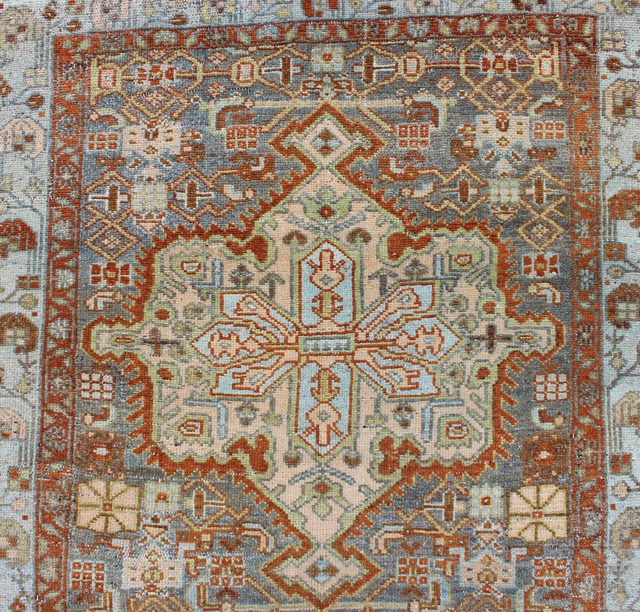 20th Century Gray Blue and Rust Antique Persian Long Malayer Runner with Geometric Design For Sale