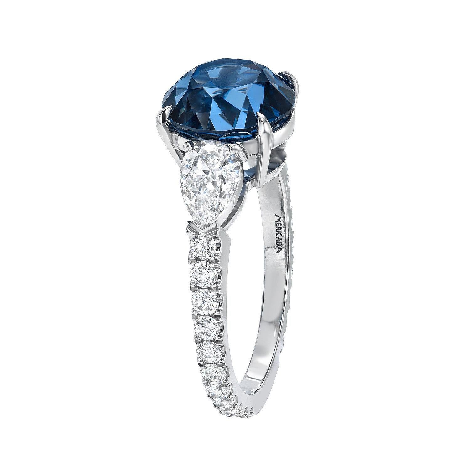 Modern Gray Blue Spinel Ring 4.15 Carat Round  For Sale
