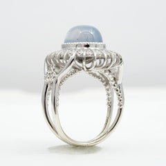 Natural Gray-Blue Star Sapphire Gemstone 10.06 cts in 14KWG Ring with Diamonds