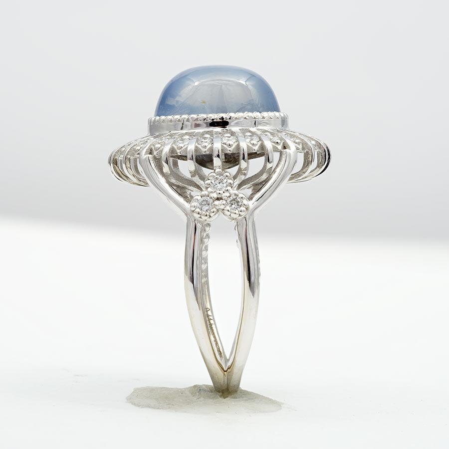 Mixed Cut Gray-Blue Star Sapphire 10.06 Carat Diamond set in 14K White Gold Ring  For Sale