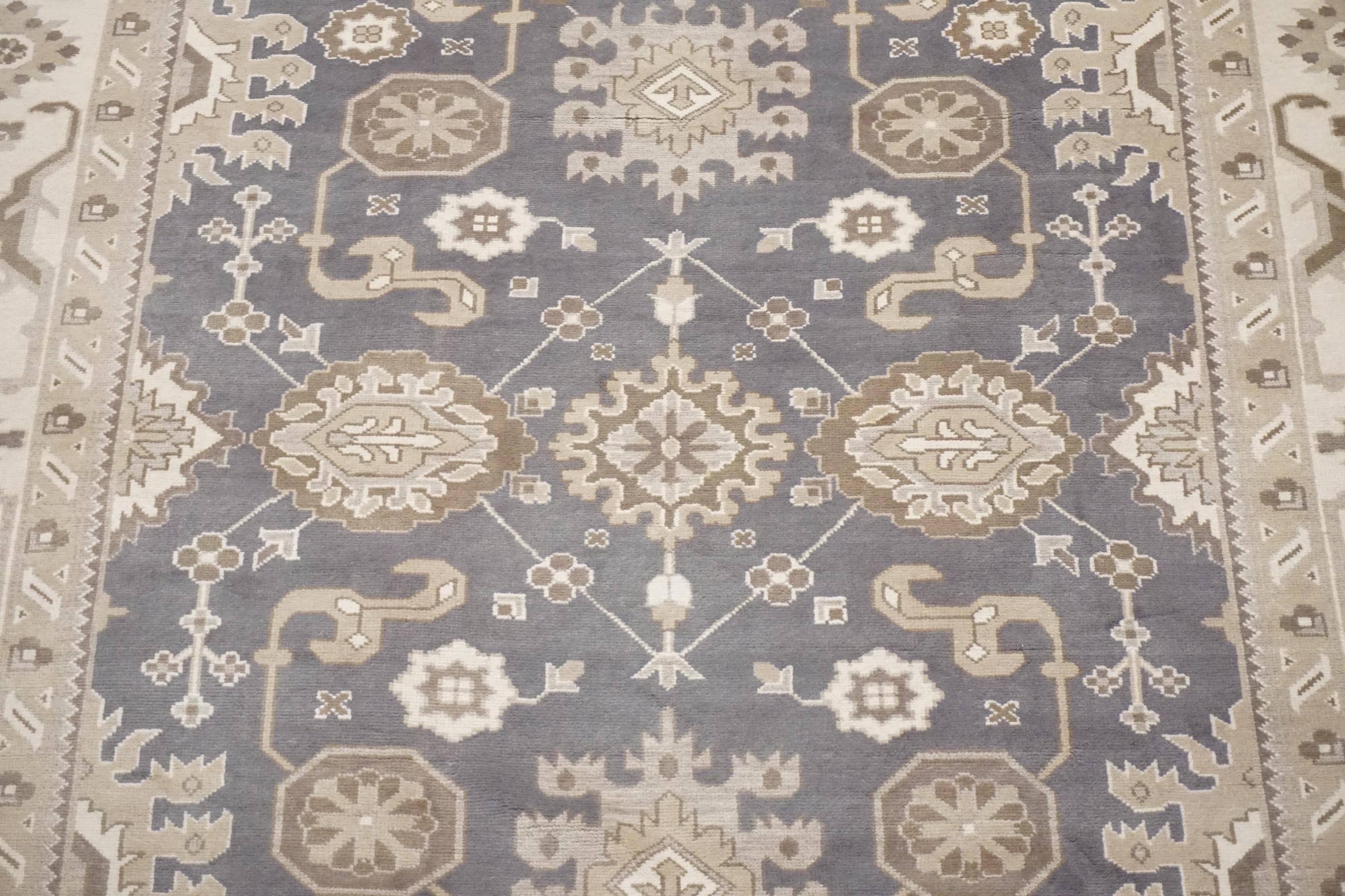 Hand-Knotted Gray-Blue Vegetable Dyed Oushak For Sale