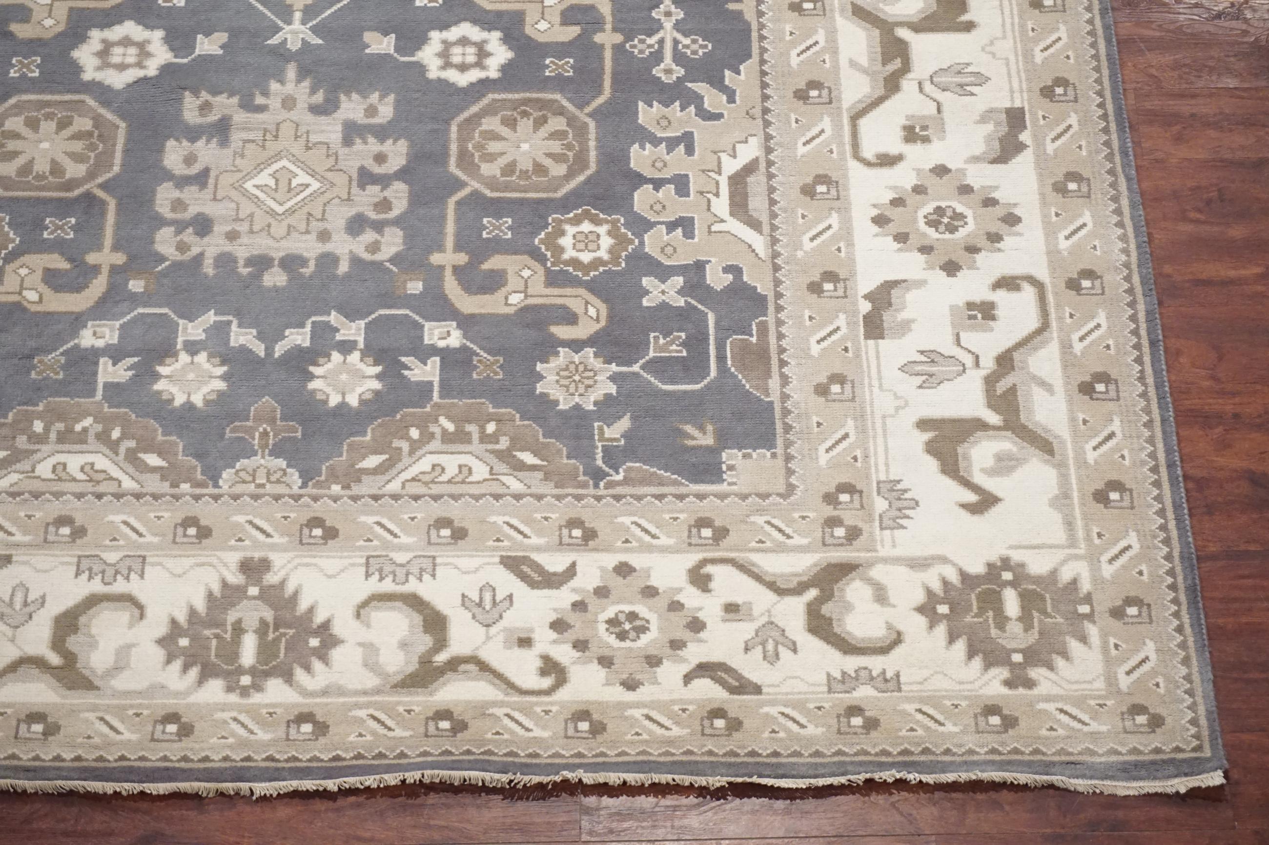 Contemporary Gray-Blue Vegetable Dyed Oushak For Sale