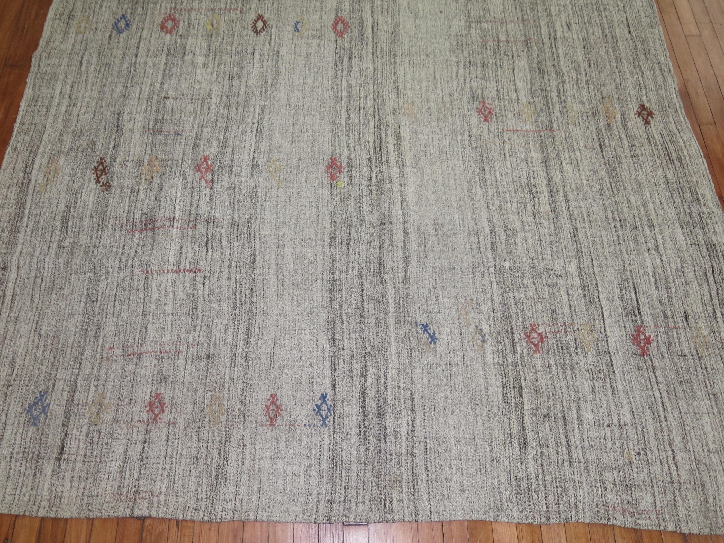 Hand-Knotted Gray Bohemian Turkish Kilim For Sale