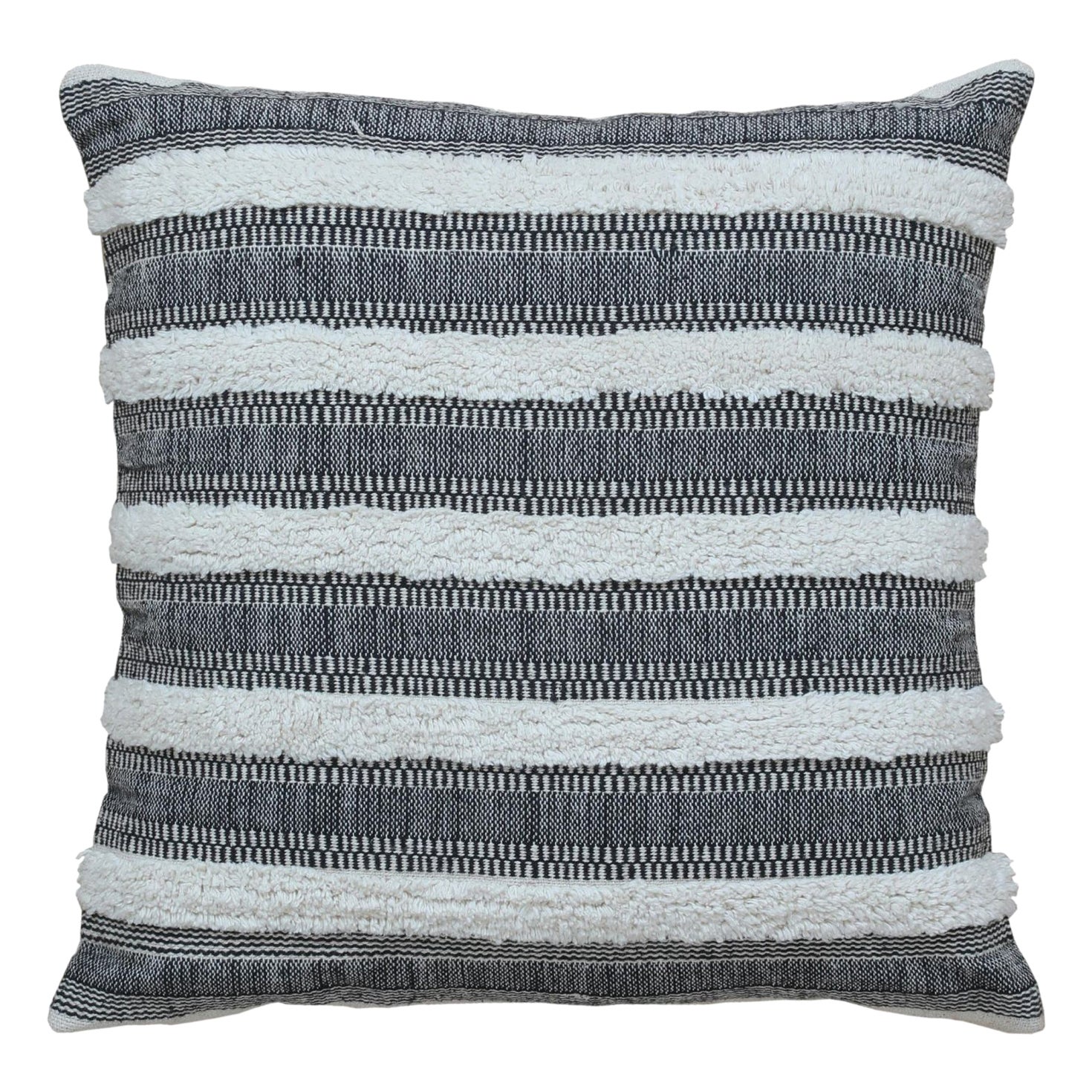 Coussin Boho Chic en laine et coton gris avec motif géométrique