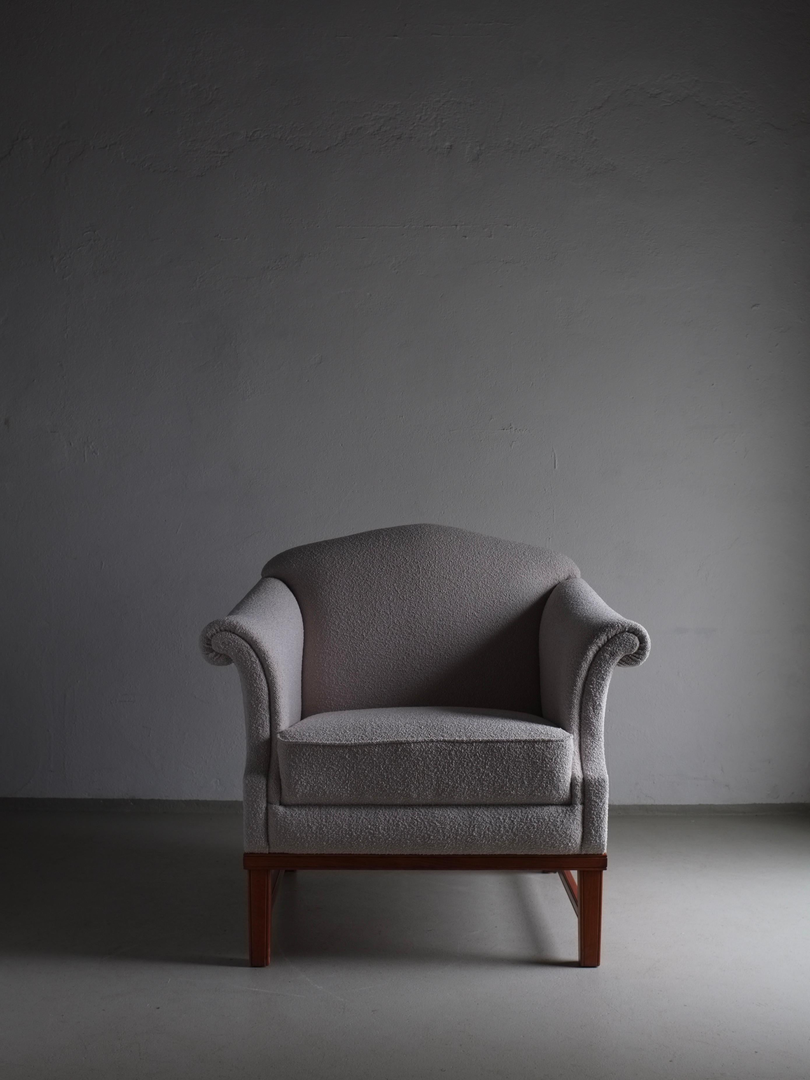 Swedish Gray Boucle Lounge Chair, Sweden 1940s For Sale