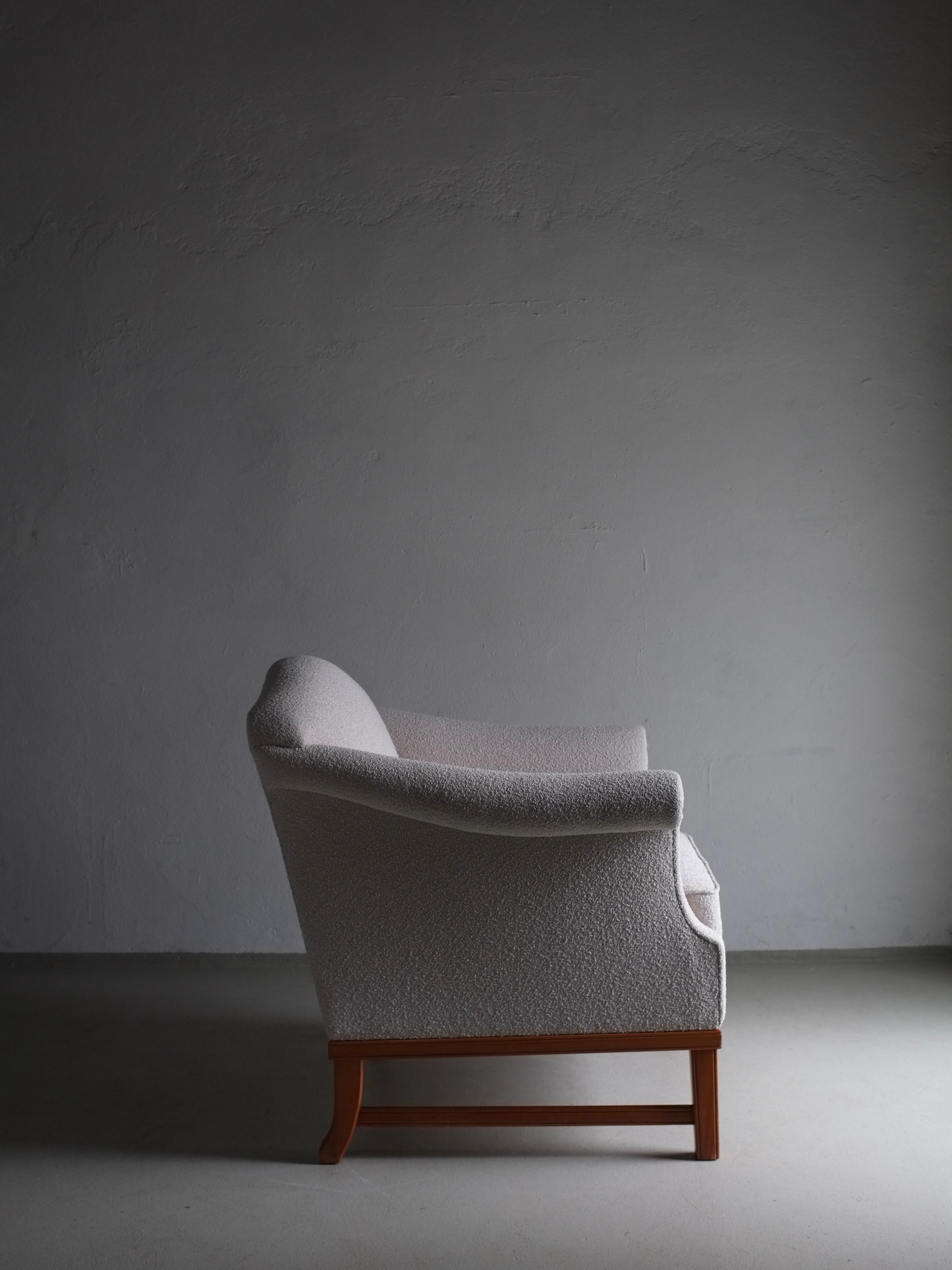 Carved Gray Boucle Lounge Chair, Sweden 1940s For Sale
