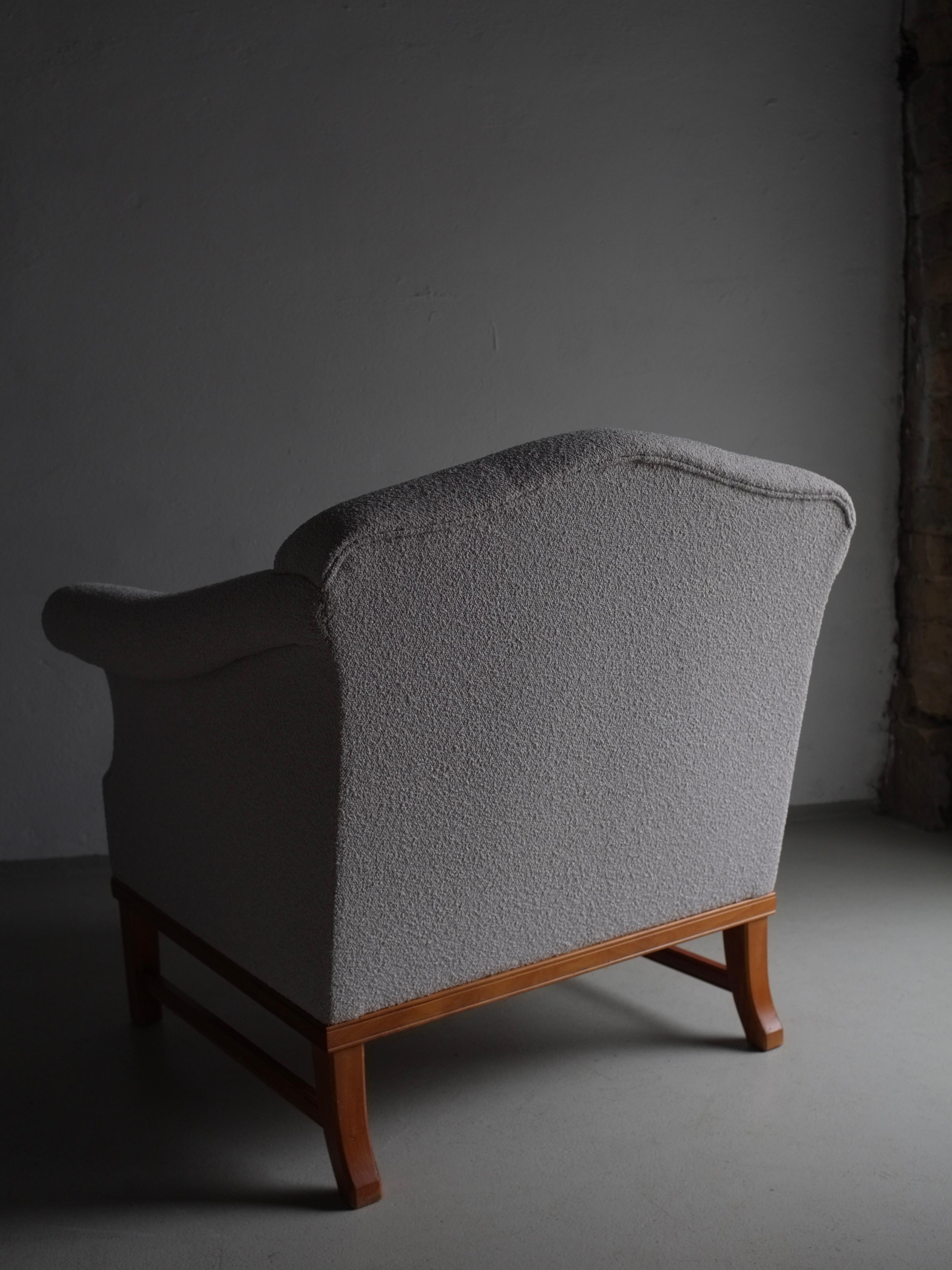 Wood Gray Boucle Lounge Chair, Sweden 1940s For Sale