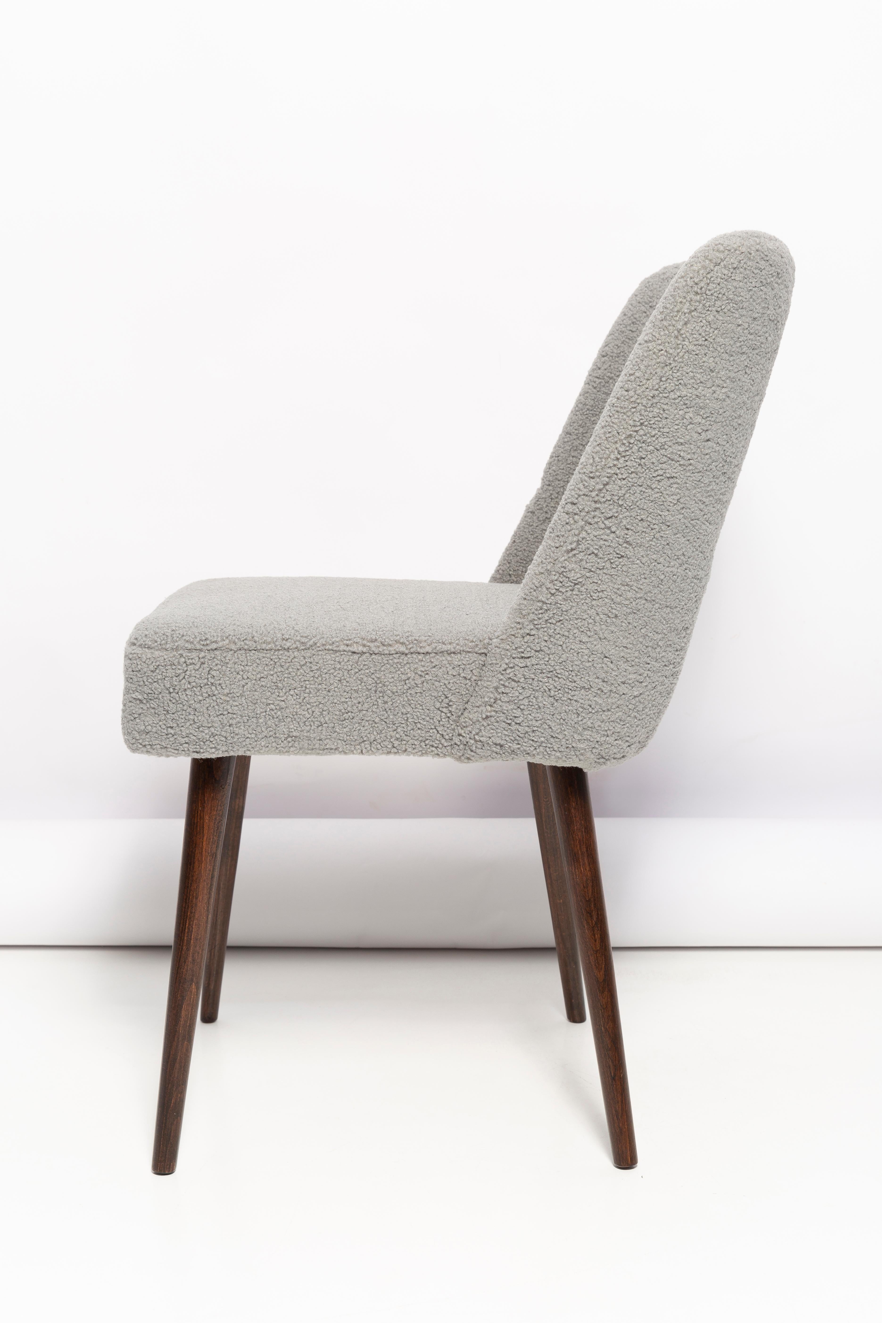 Gray Boucle 'Shell' Chair, Dark Brown Beech Wood, Poland, 1960s For Sale 1