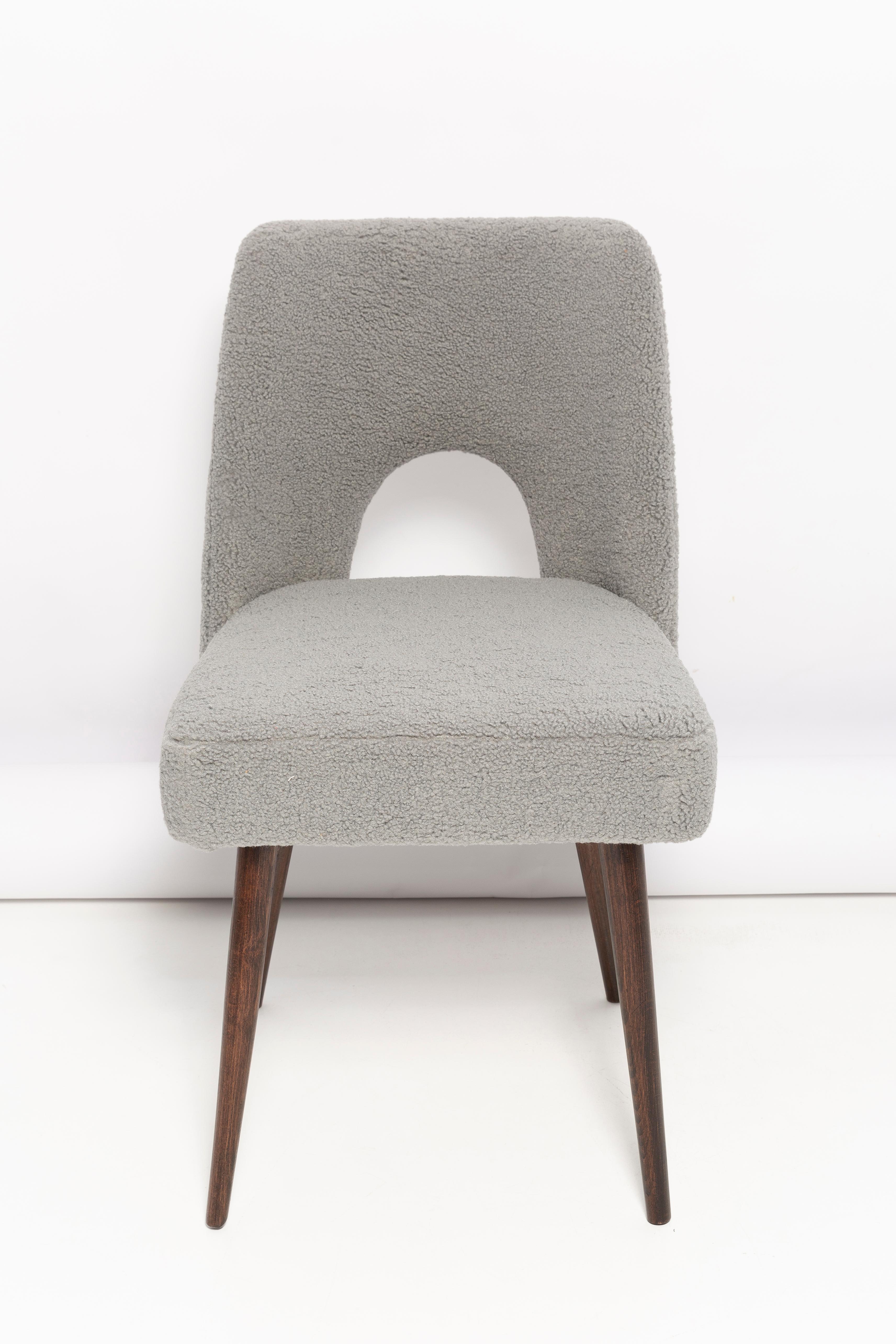 Gray Boucle 'Shell' Chair, Dark Brown Beech Wood, Poland, 1960s For Sale 2