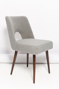 Gray Boucle 'Shell' Chair, Dark Brown Beech Wood, Poland, 1960s