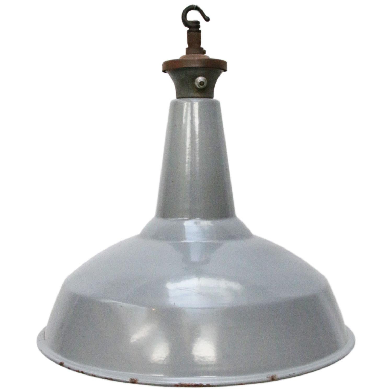 Gray British Enamel Vintage Industrial Pendant Lamp