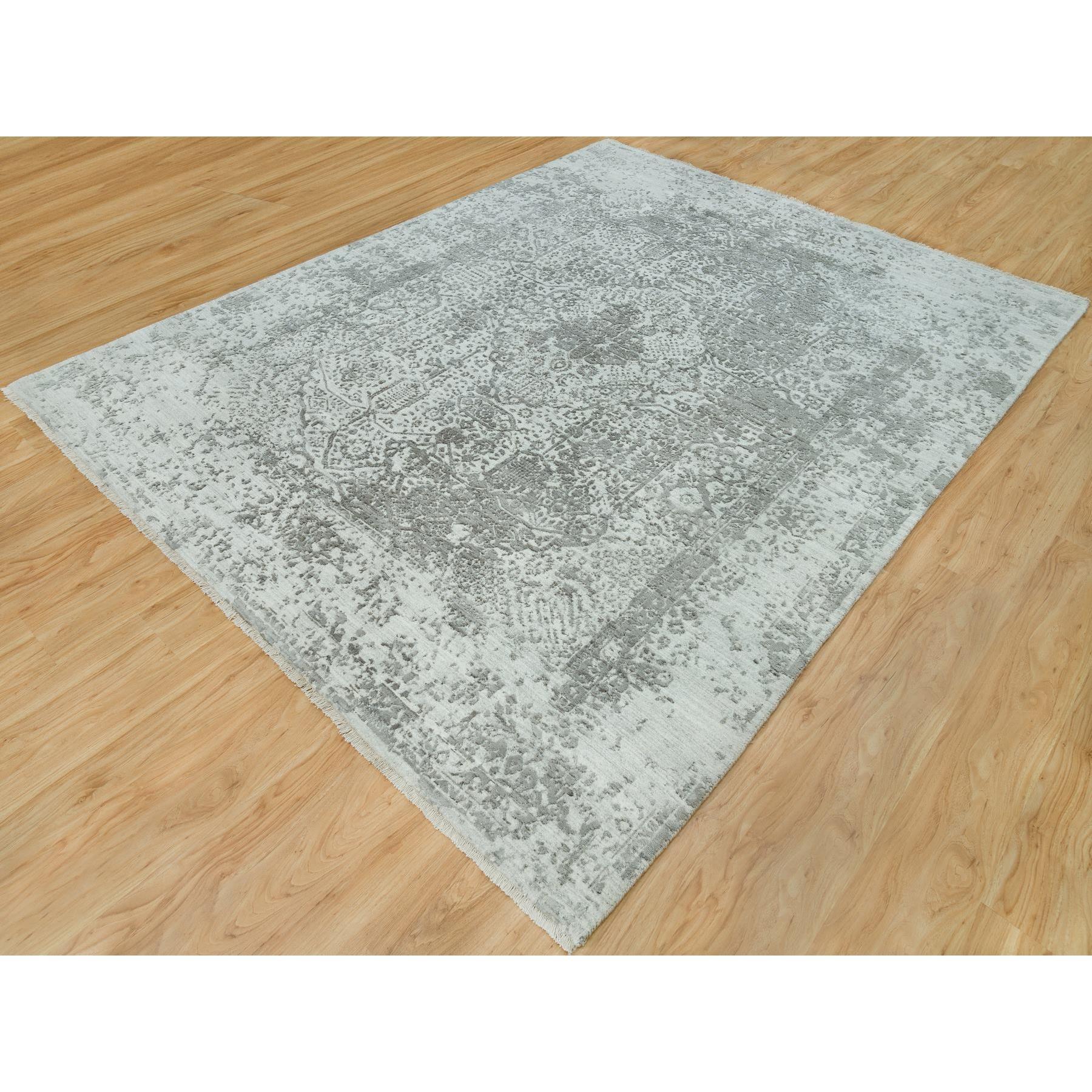 Tribale Tappeto orientale in lana e seta Gray Broken Persian Design Annodato a mano 8'0